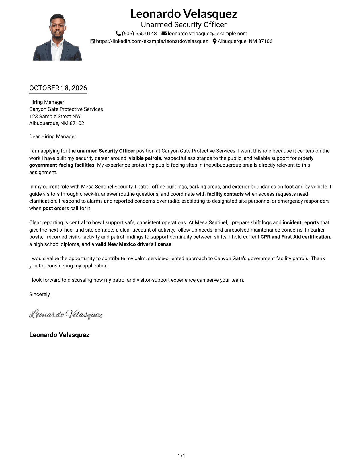 Cover letter example — page 1