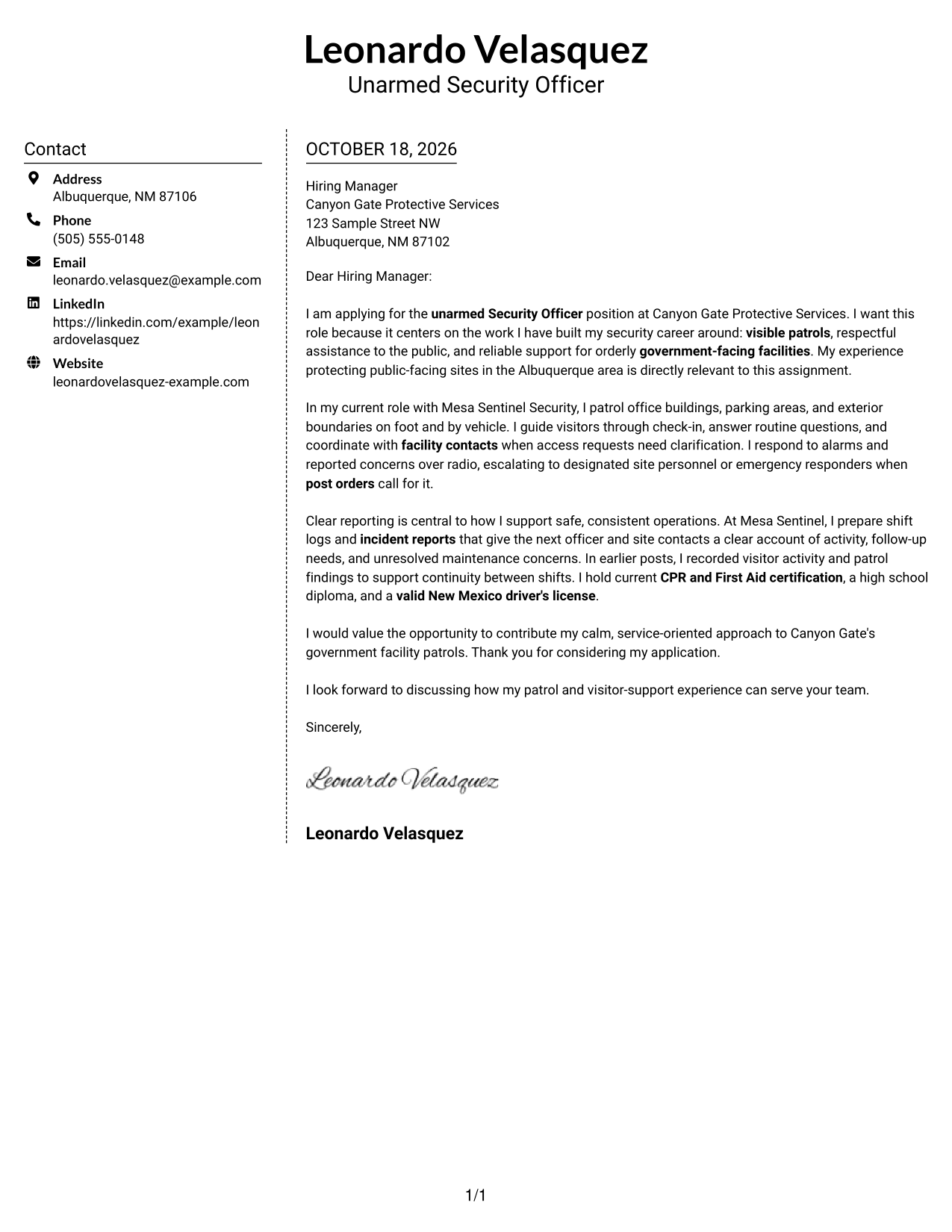 Cover letter example — page 1