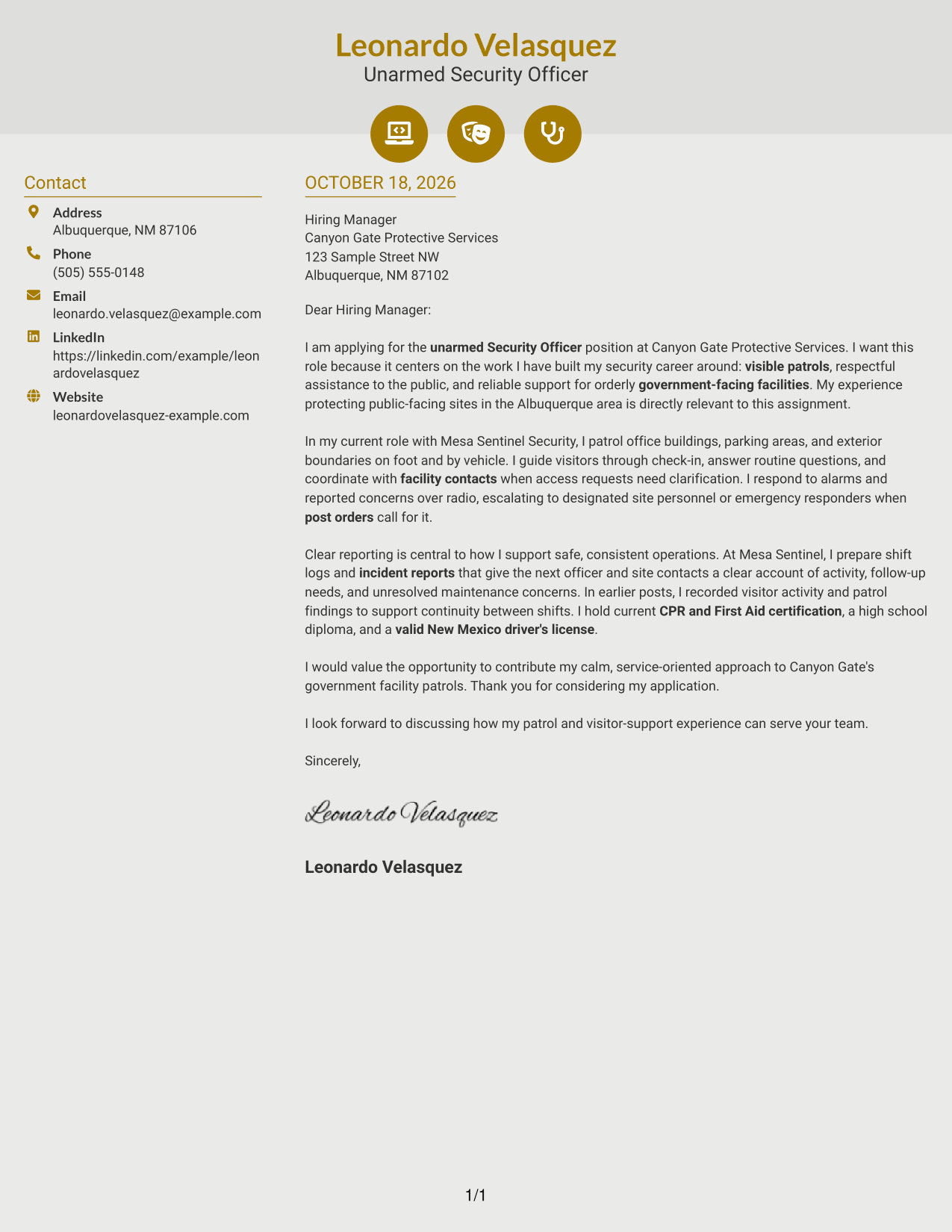 Cover letter example — page 1