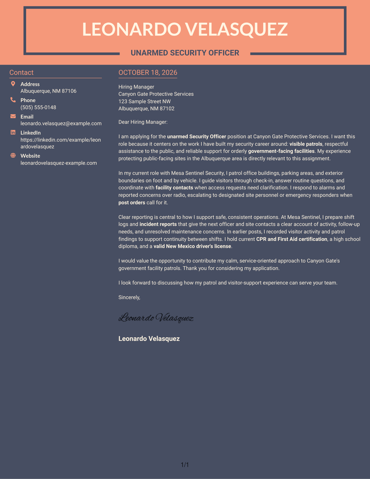 Cover letter example — page 1
