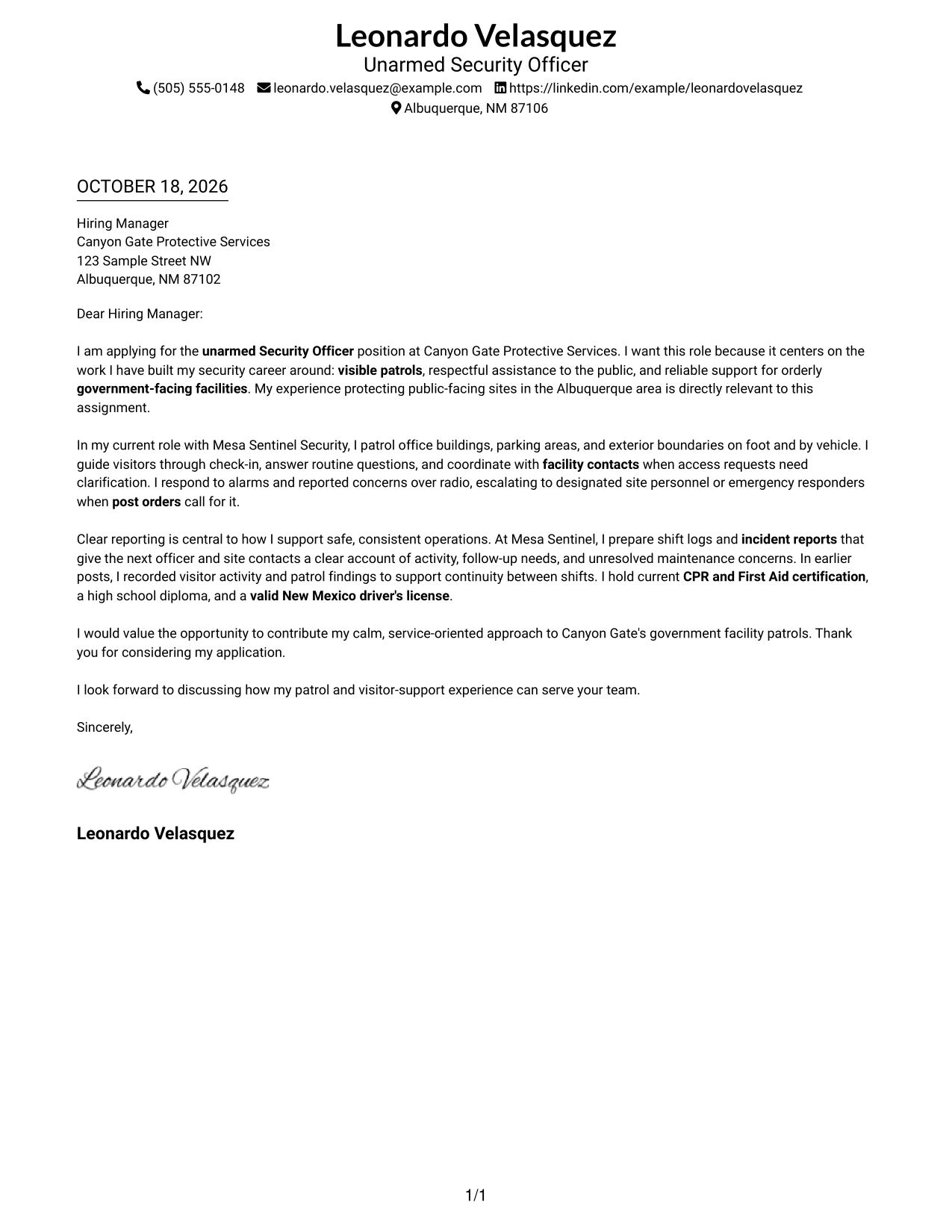 Cover letter example — page 1