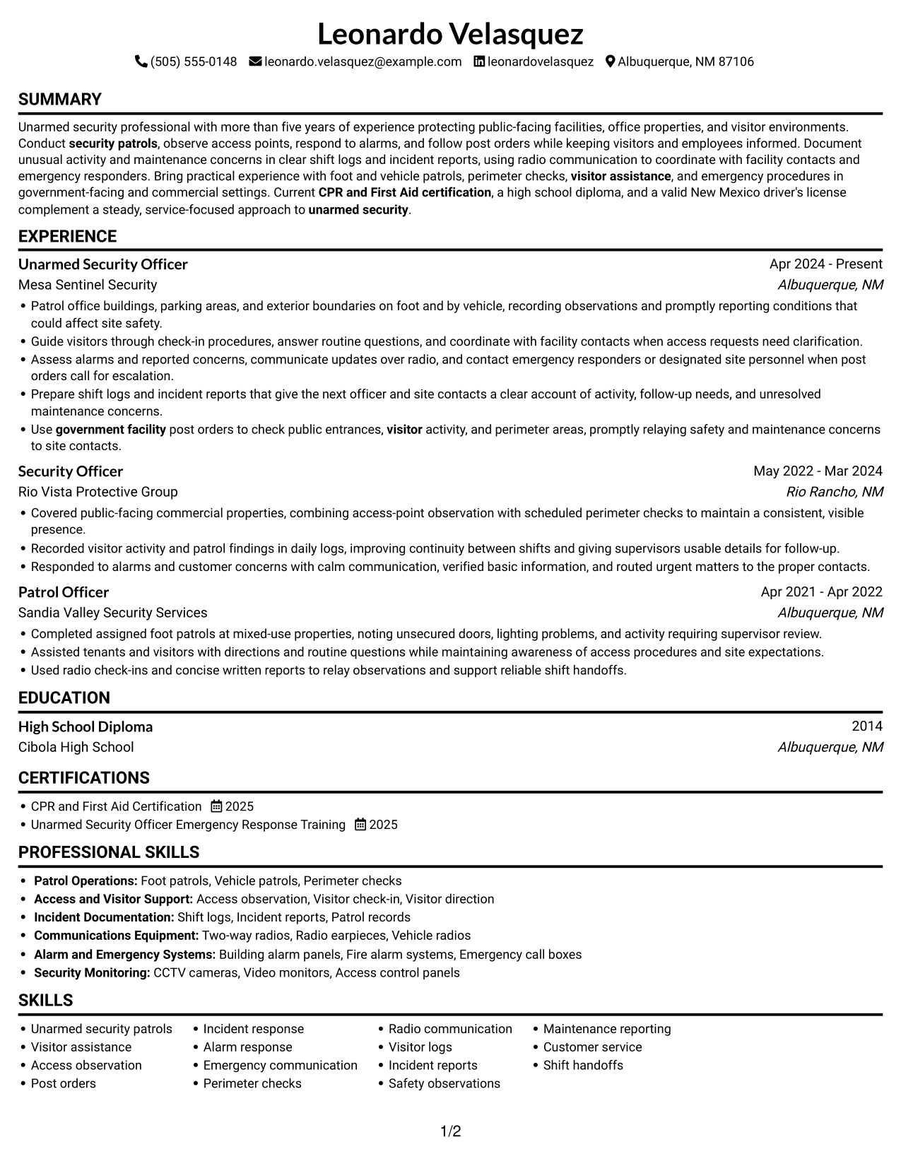 Resume example — page 1