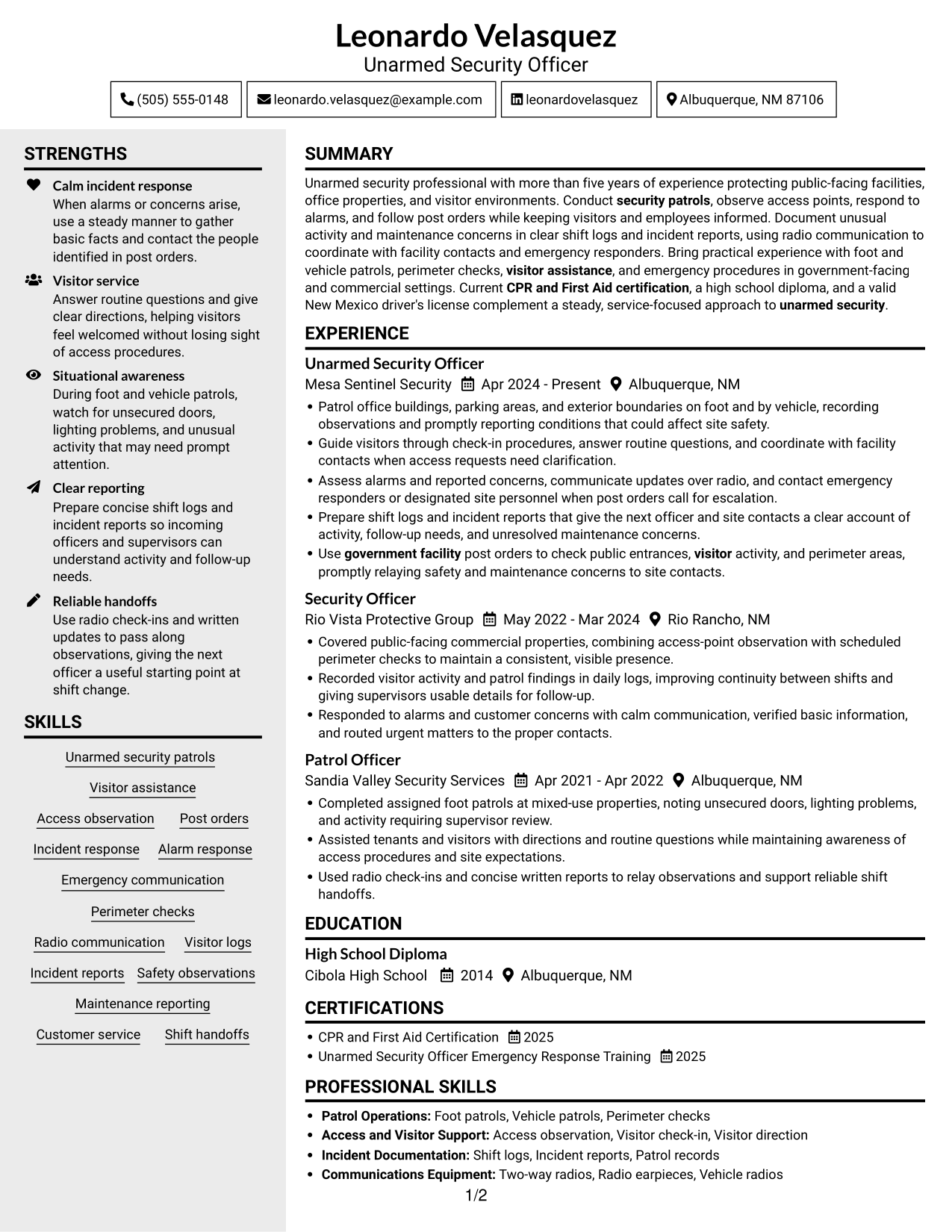 Resume example — page 1
