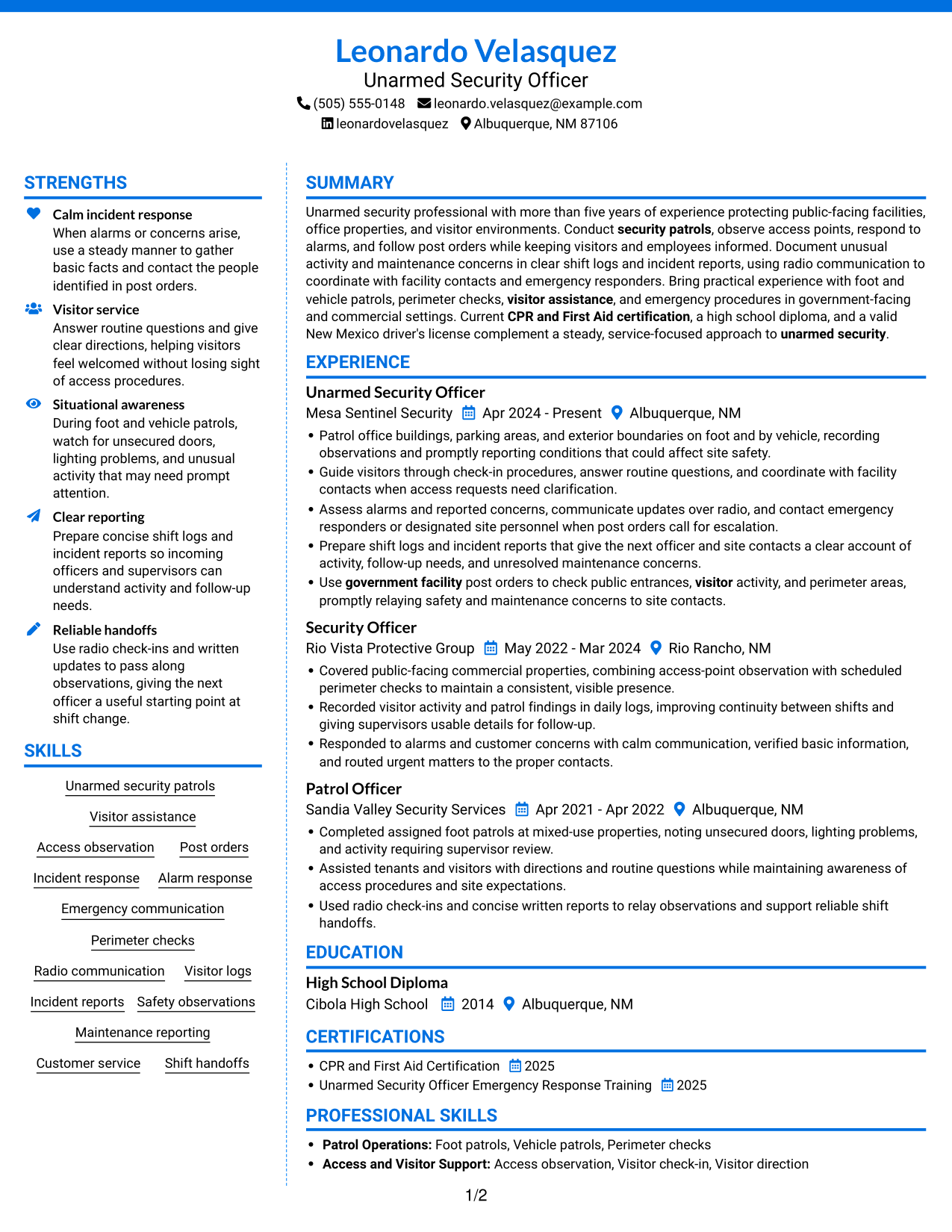 Resume example — page 1