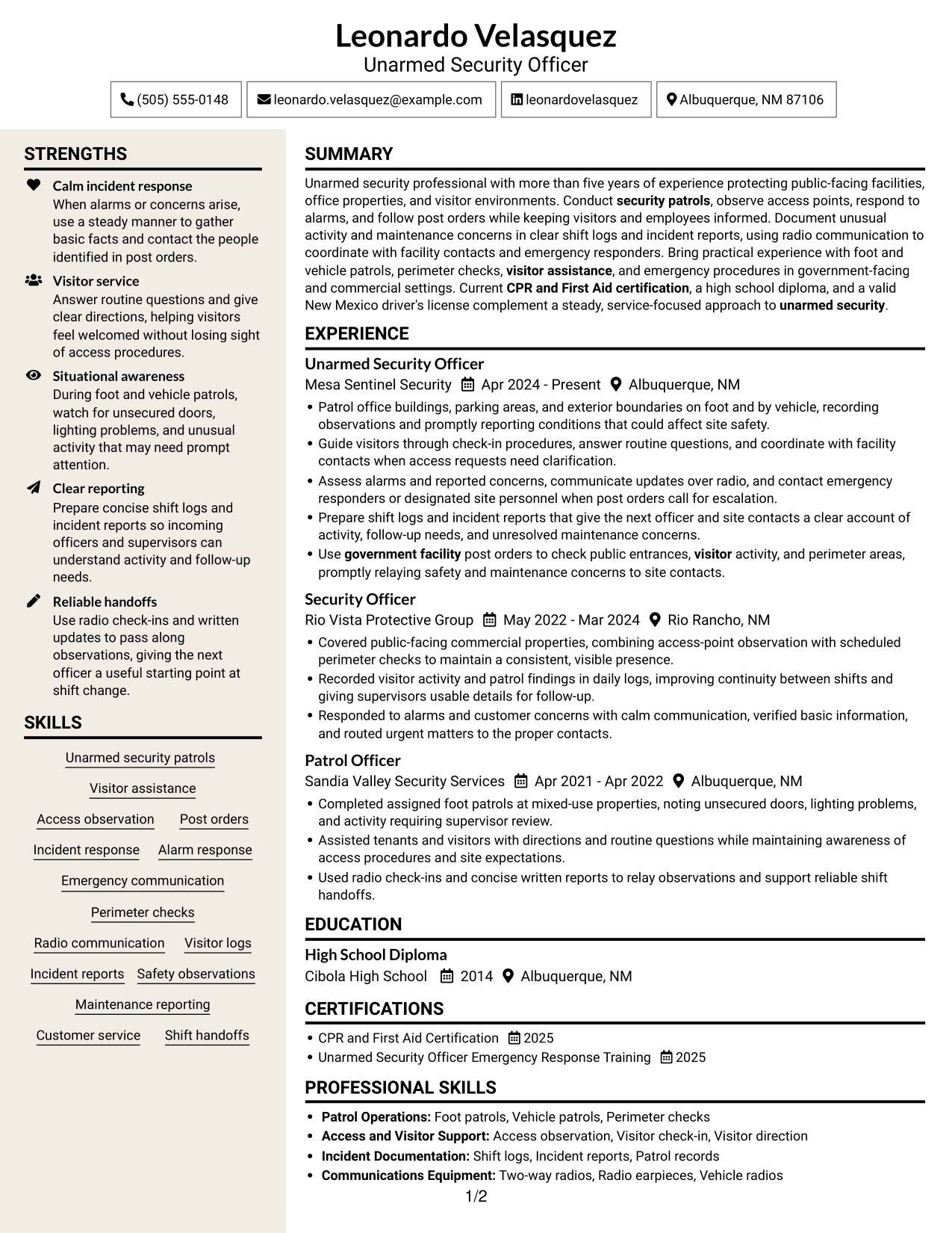 Resume example — page 1