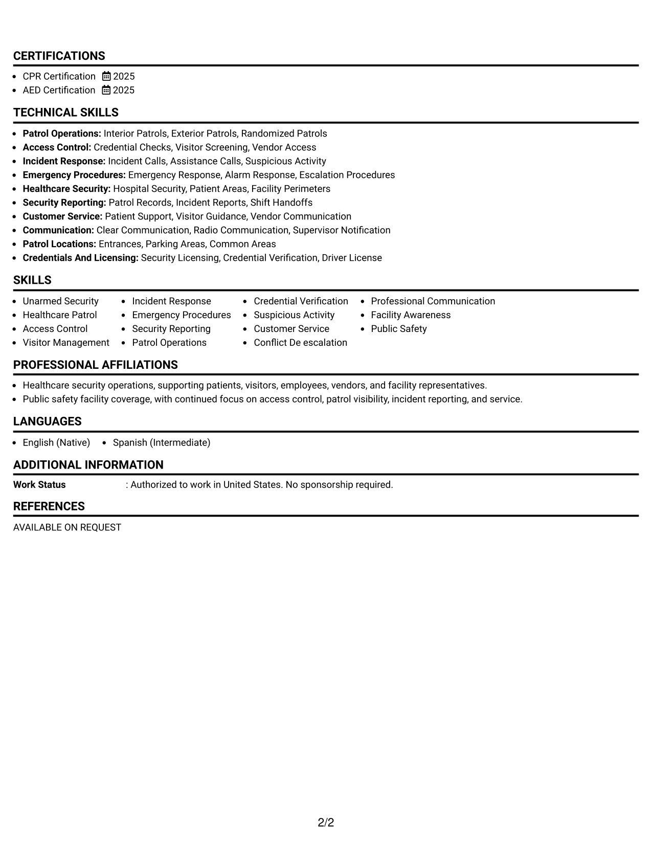 Resume Example Page 2