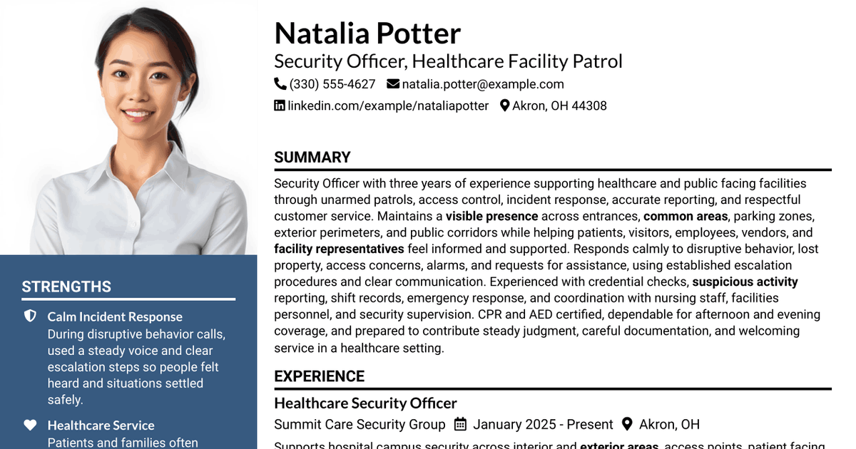 7 Security Officer - Healthcare Facility Patrol Resume Templates with Example