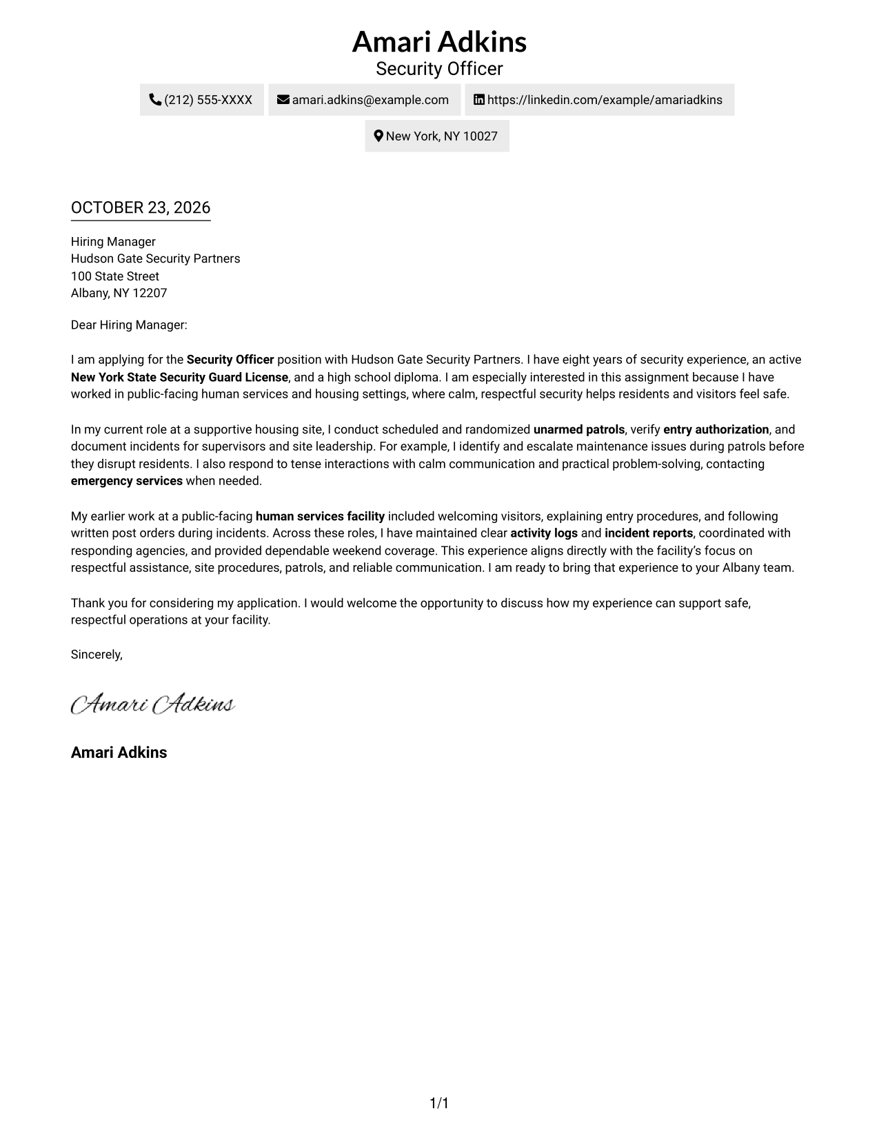 Cover letter example — page 1