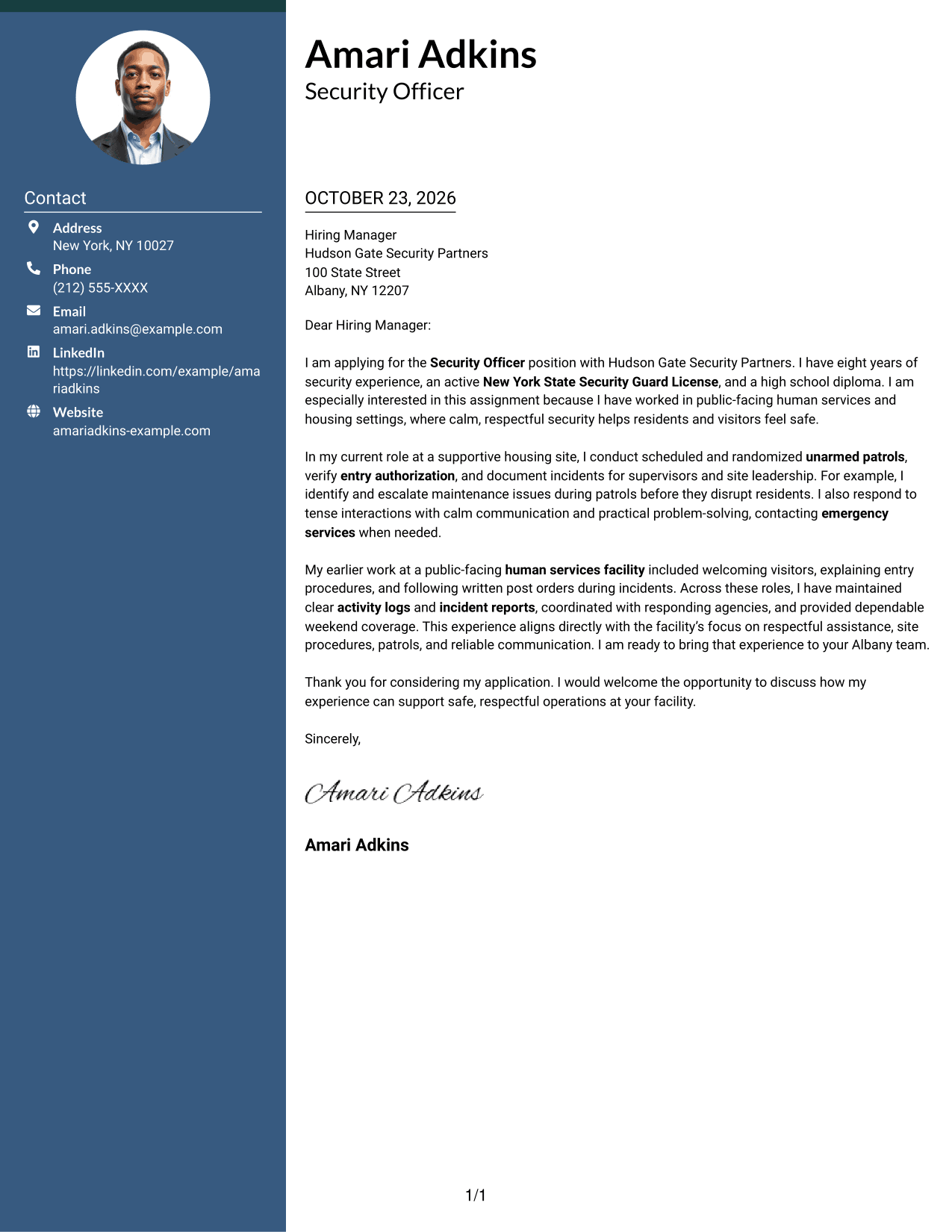 Cover letter example — page 1
