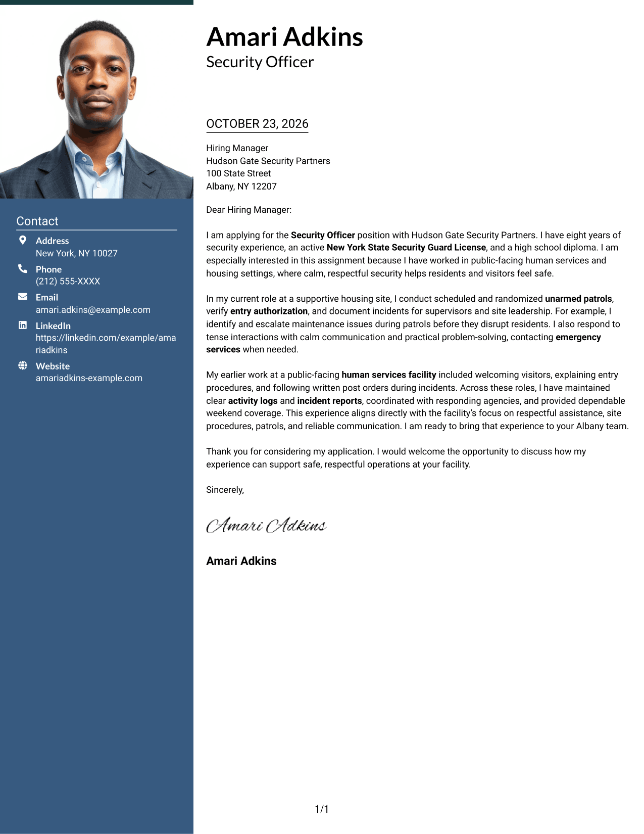 Cover letter example — page 1