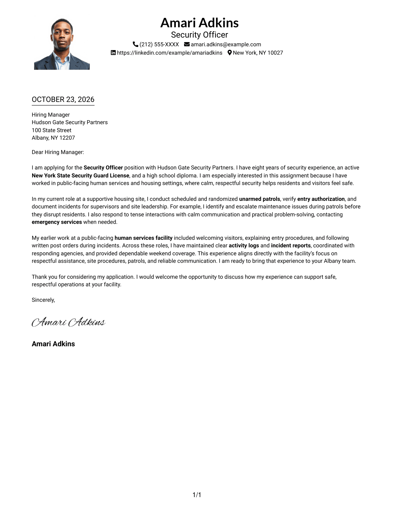 Cover letter example — page 1