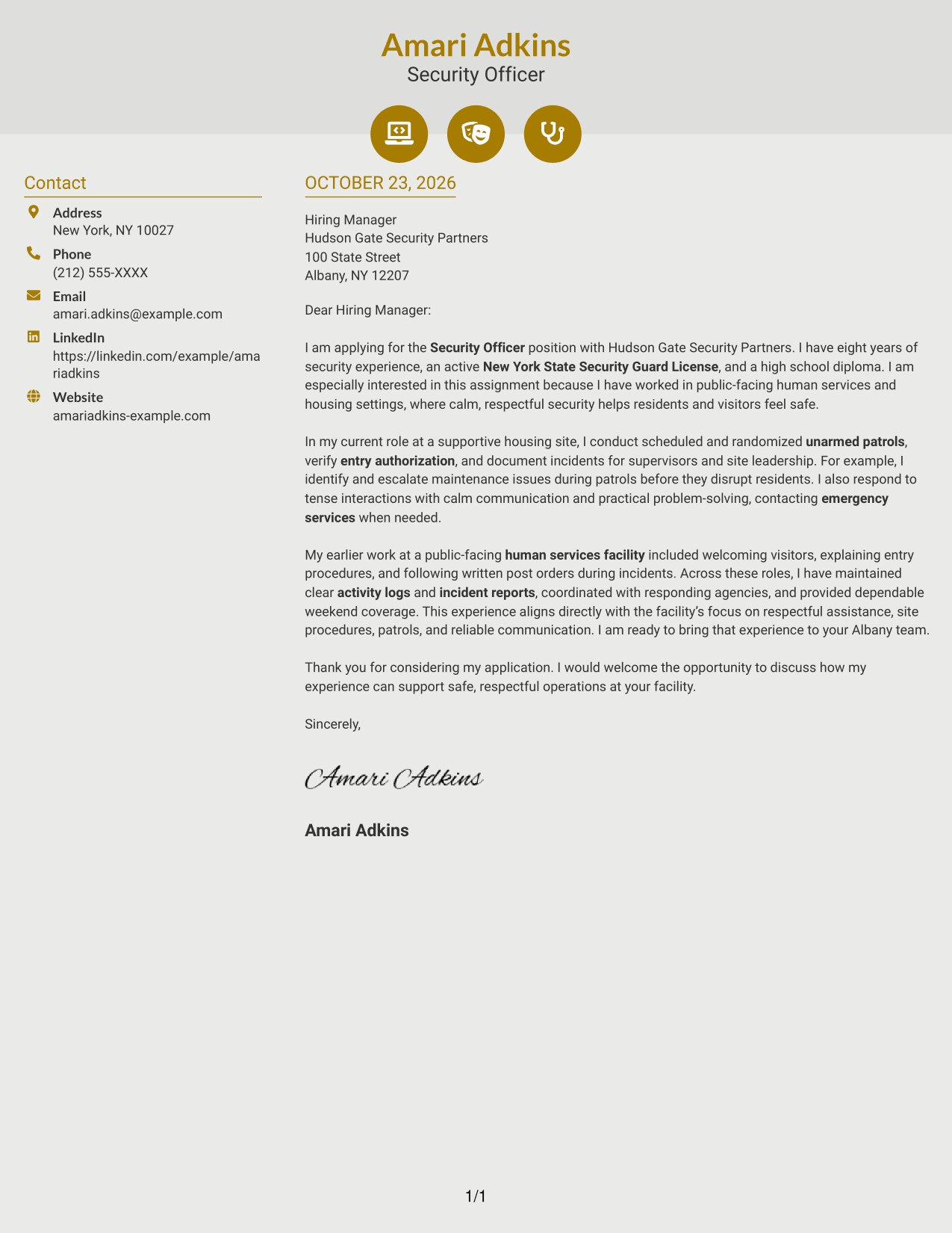 Cover letter example — page 1