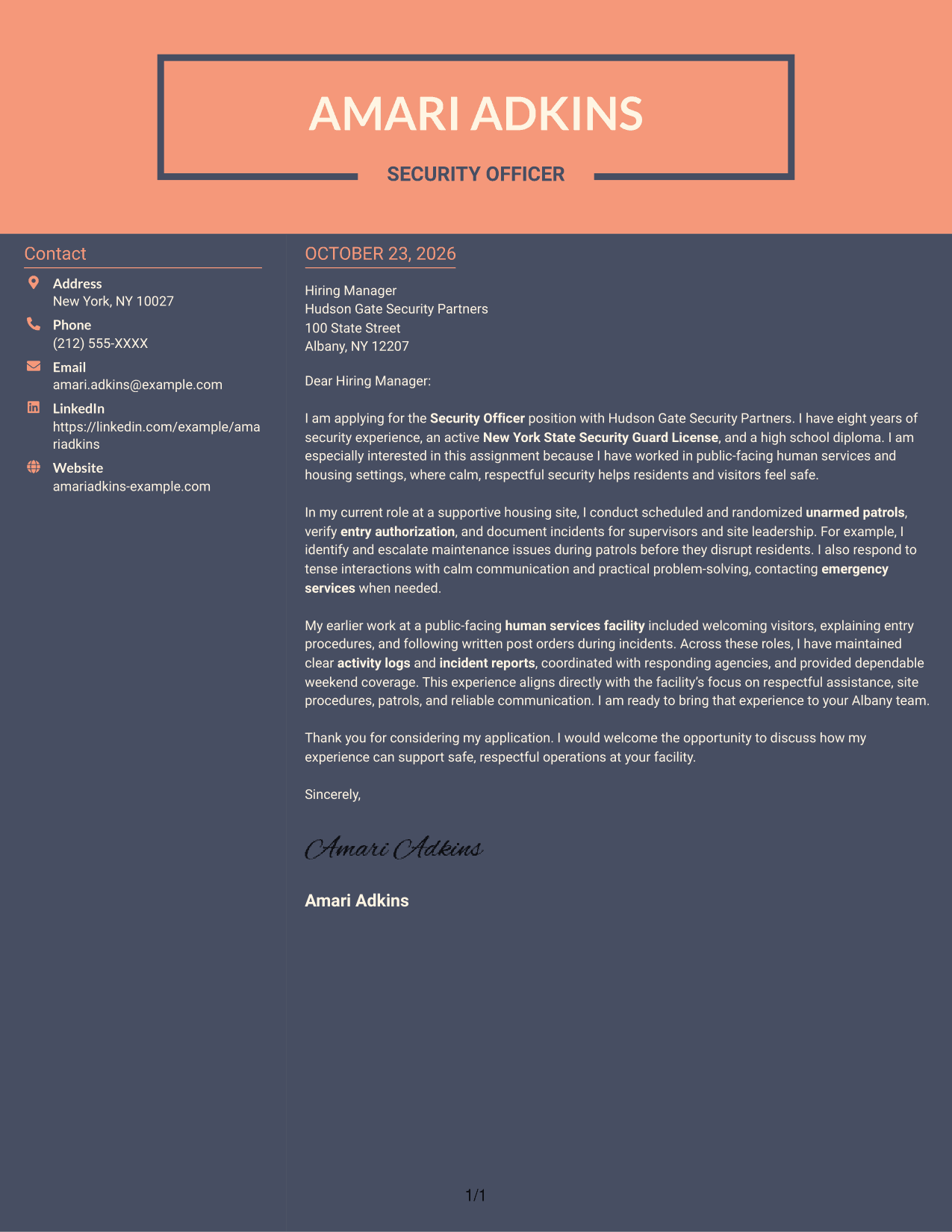 Cover letter example — page 1