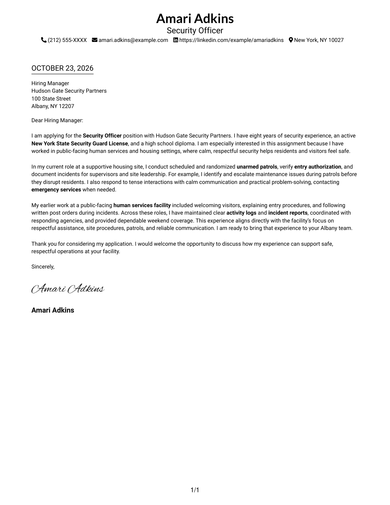 Cover letter example — page 1