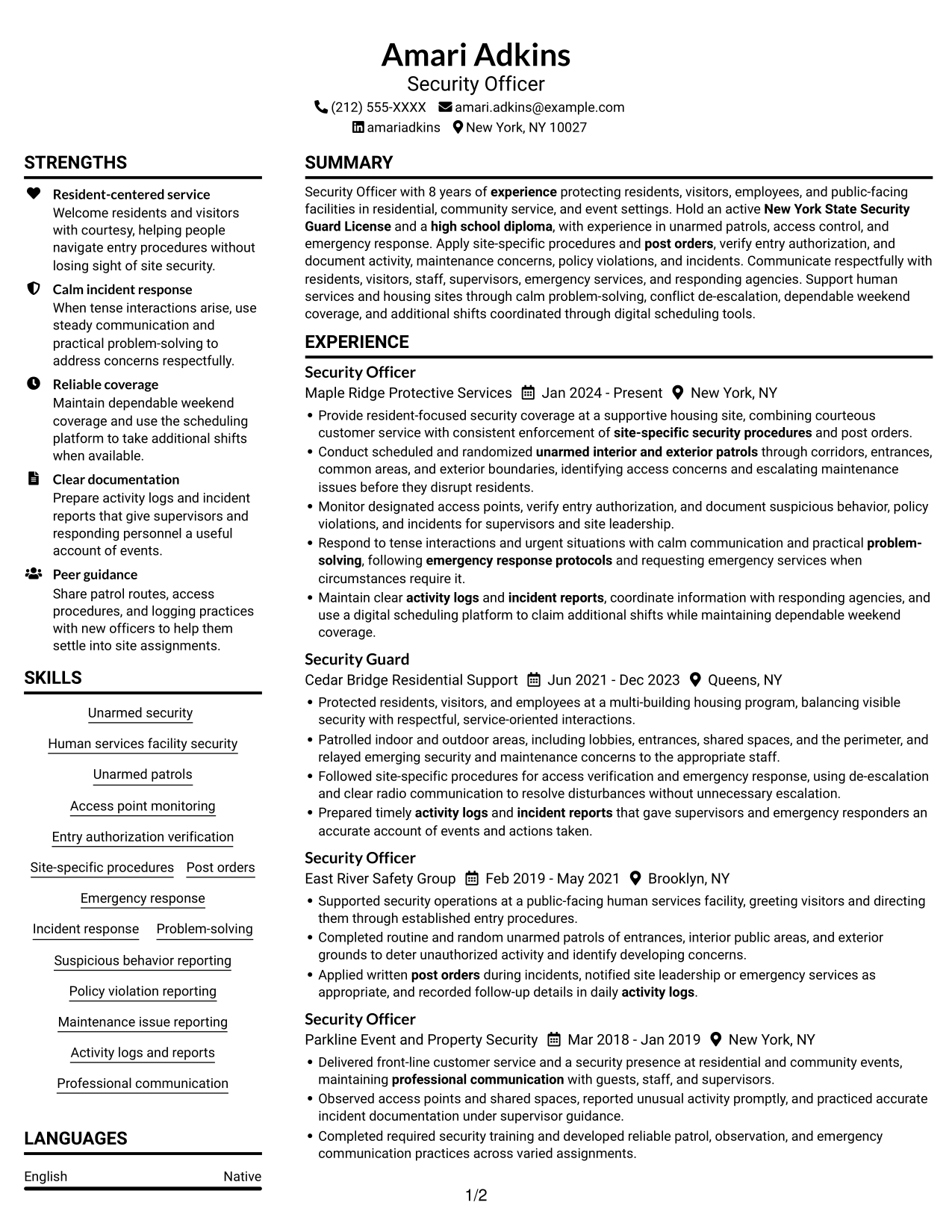 Resume example — page 1
