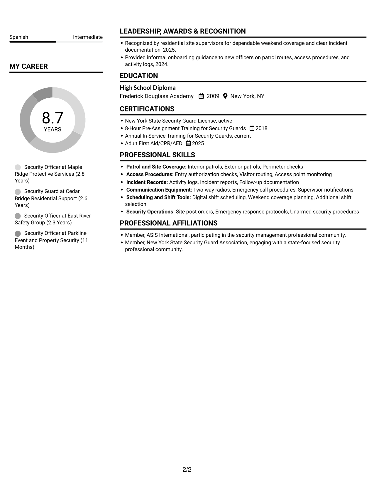 Resume example — page 2