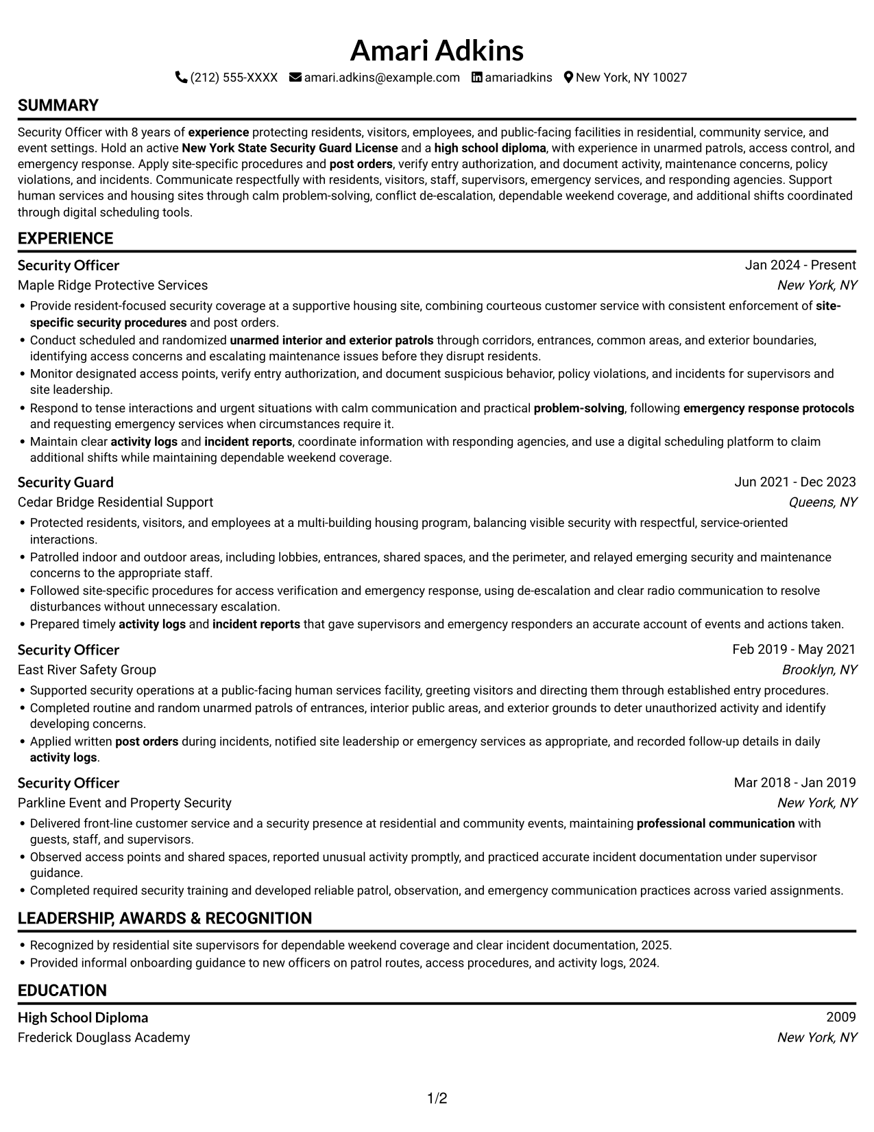 Resume example — page 1