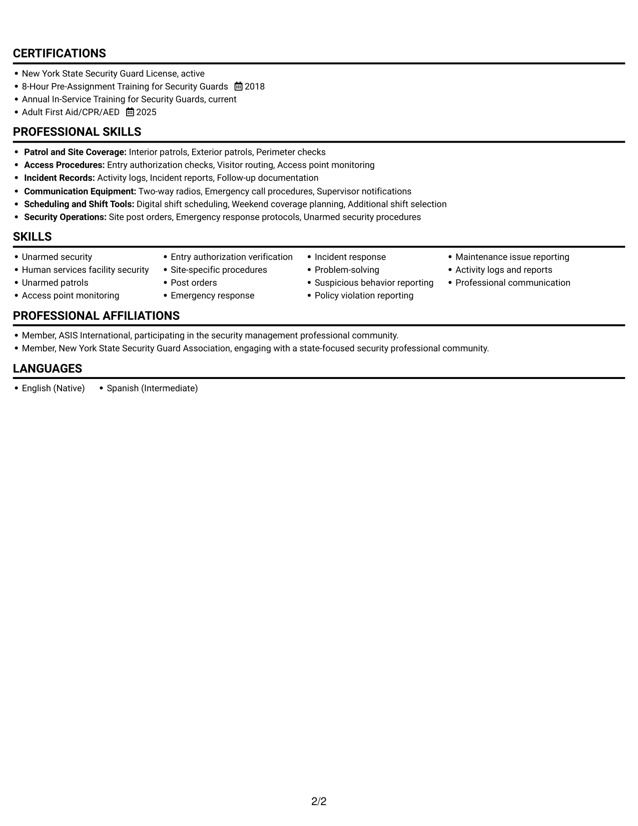 Resume example — page 2