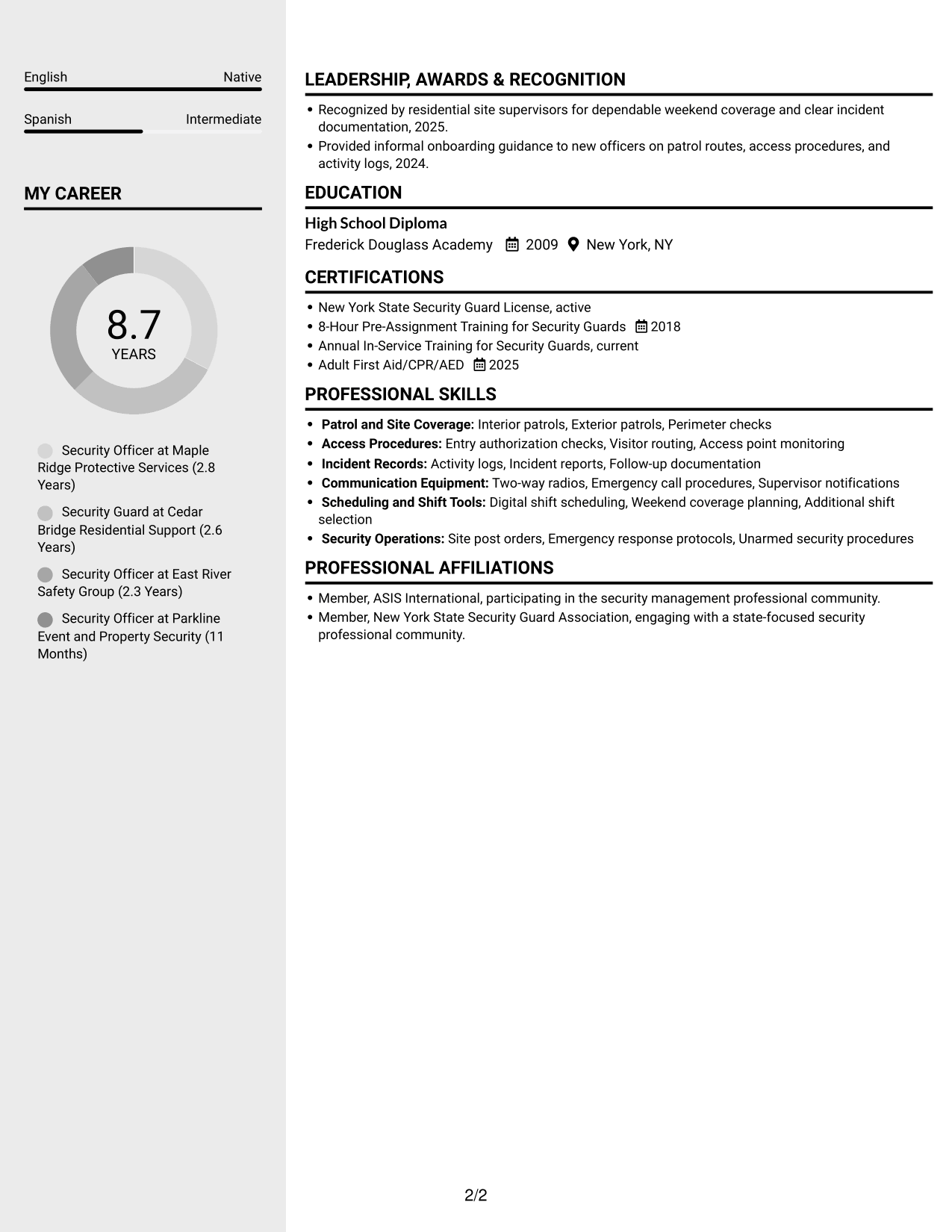 Resume example — page 2
