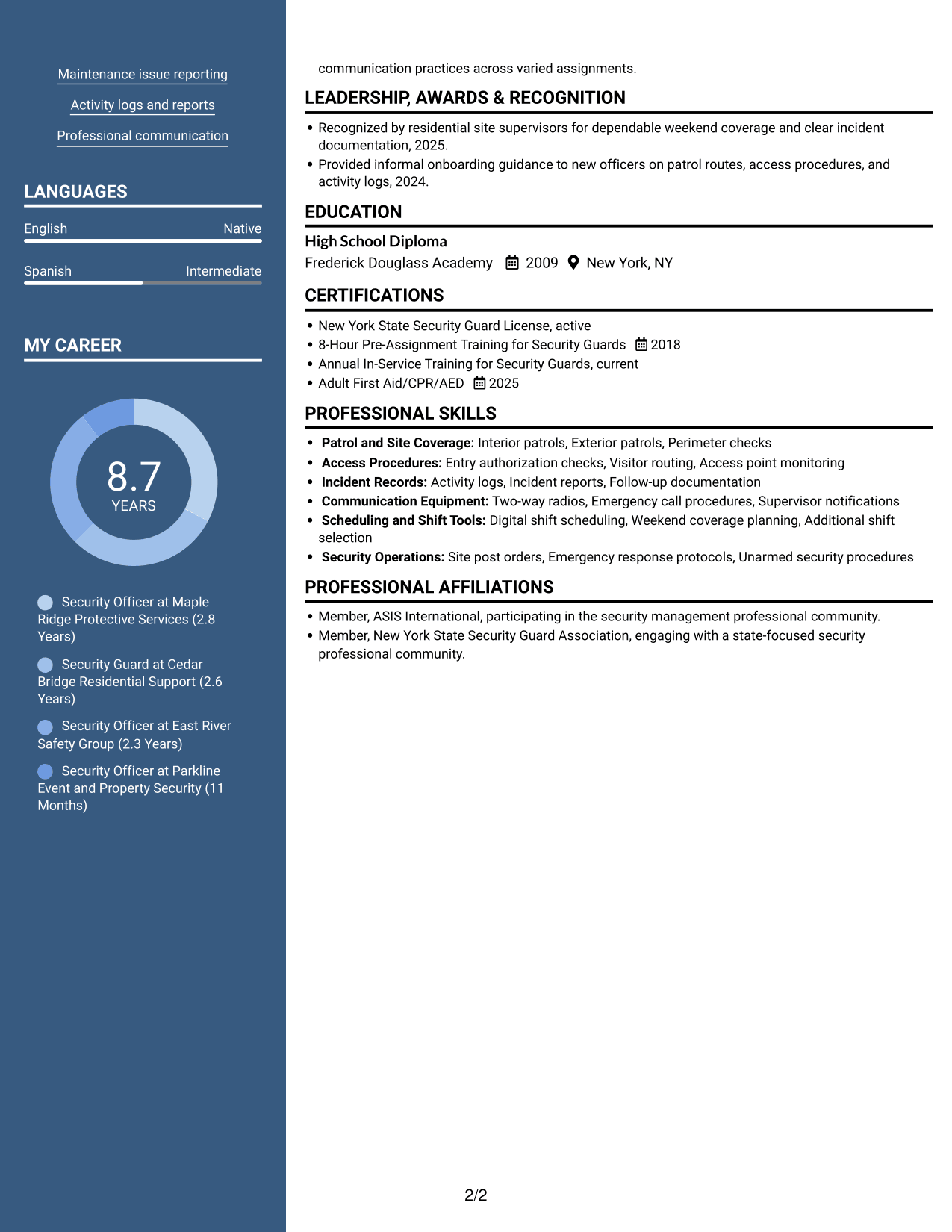 Resume example — page 2