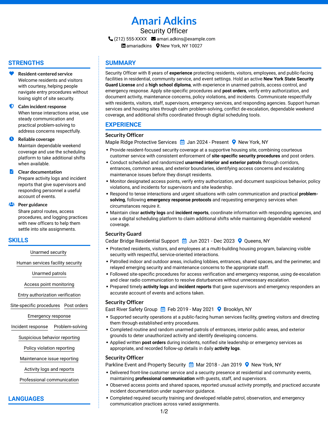 Resume example — page 1