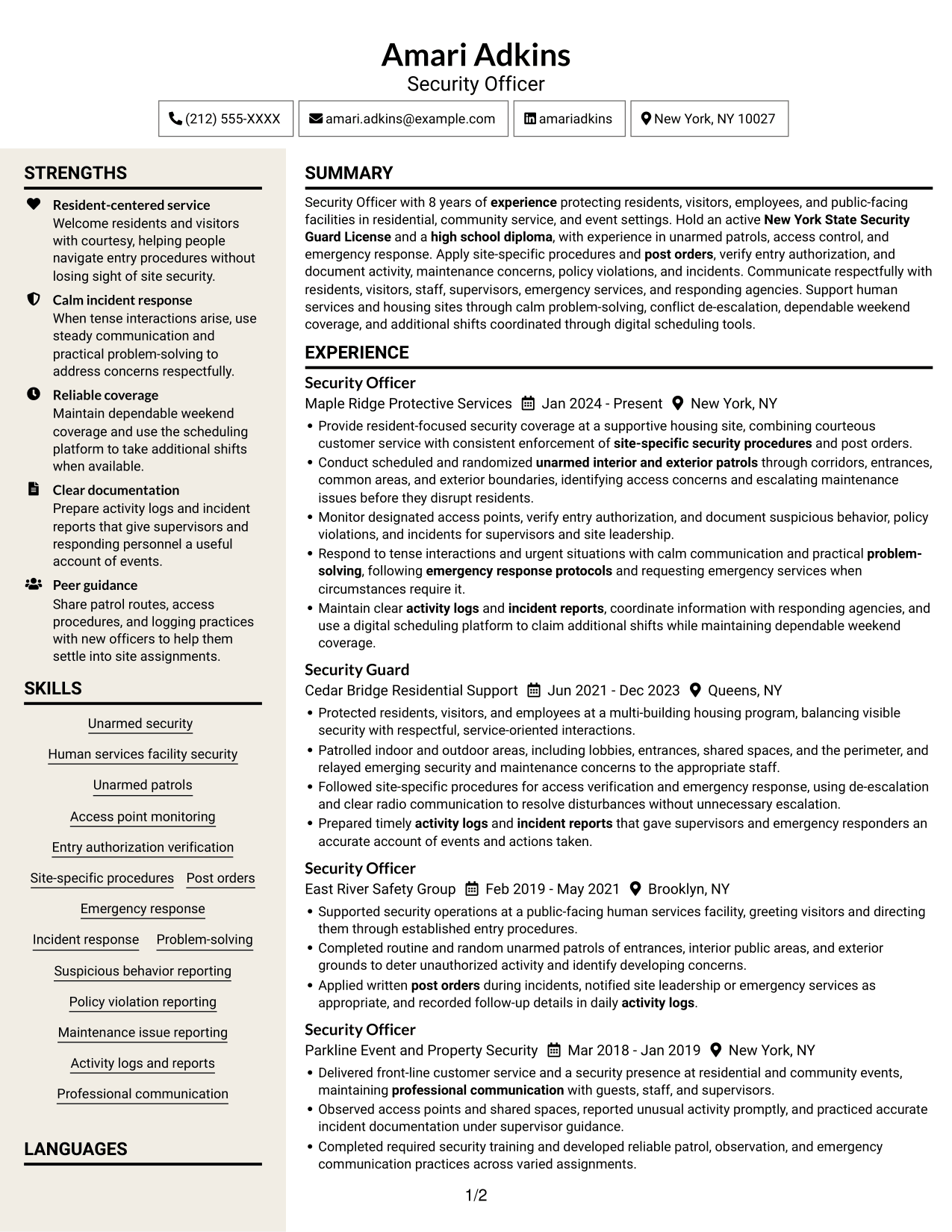 Resume example — page 1