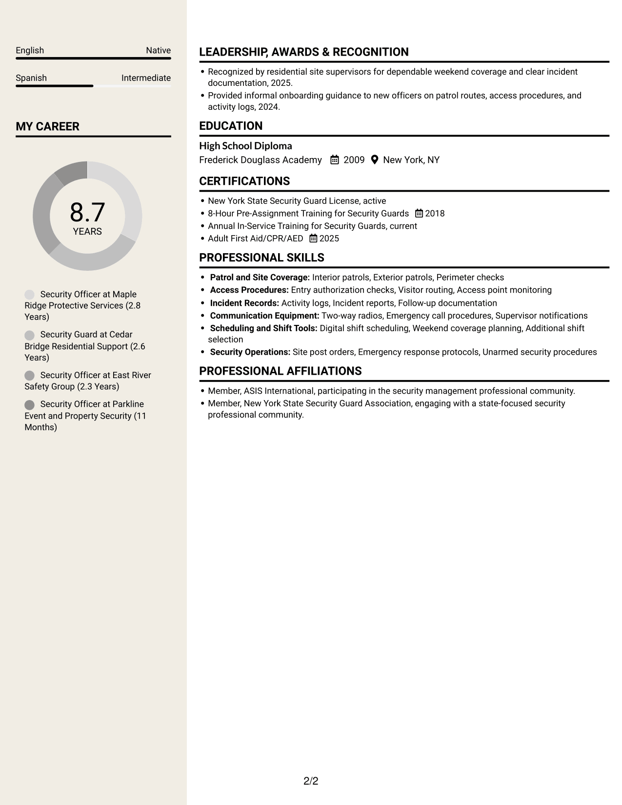 Resume example — page 2