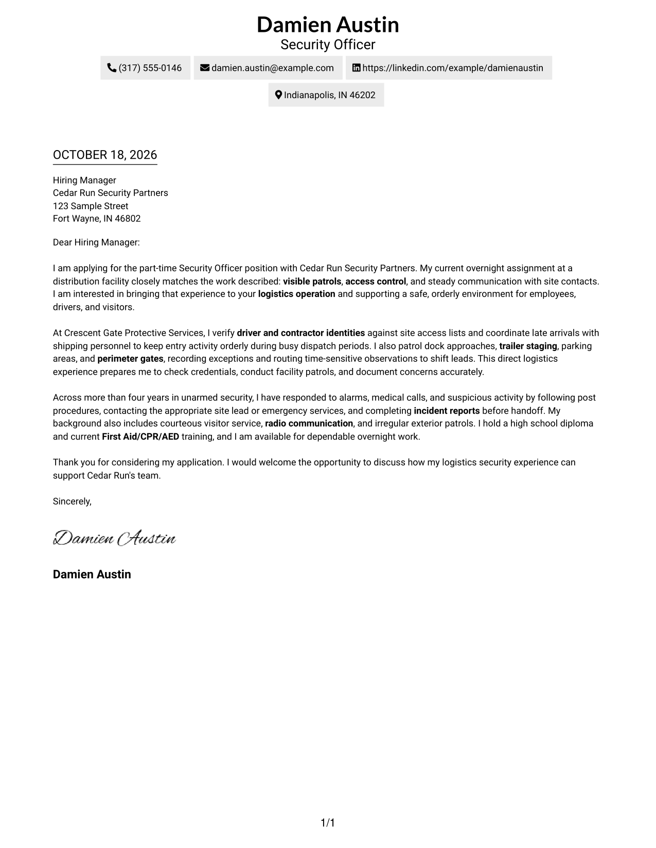 Cover letter example — page 1