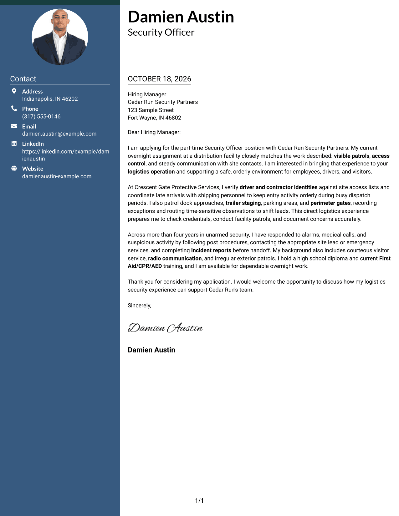 Cover letter example — page 1