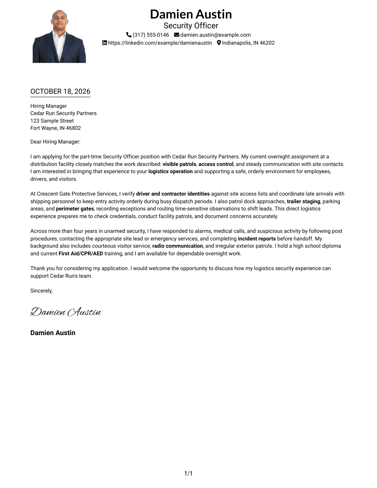 Cover letter example — page 1