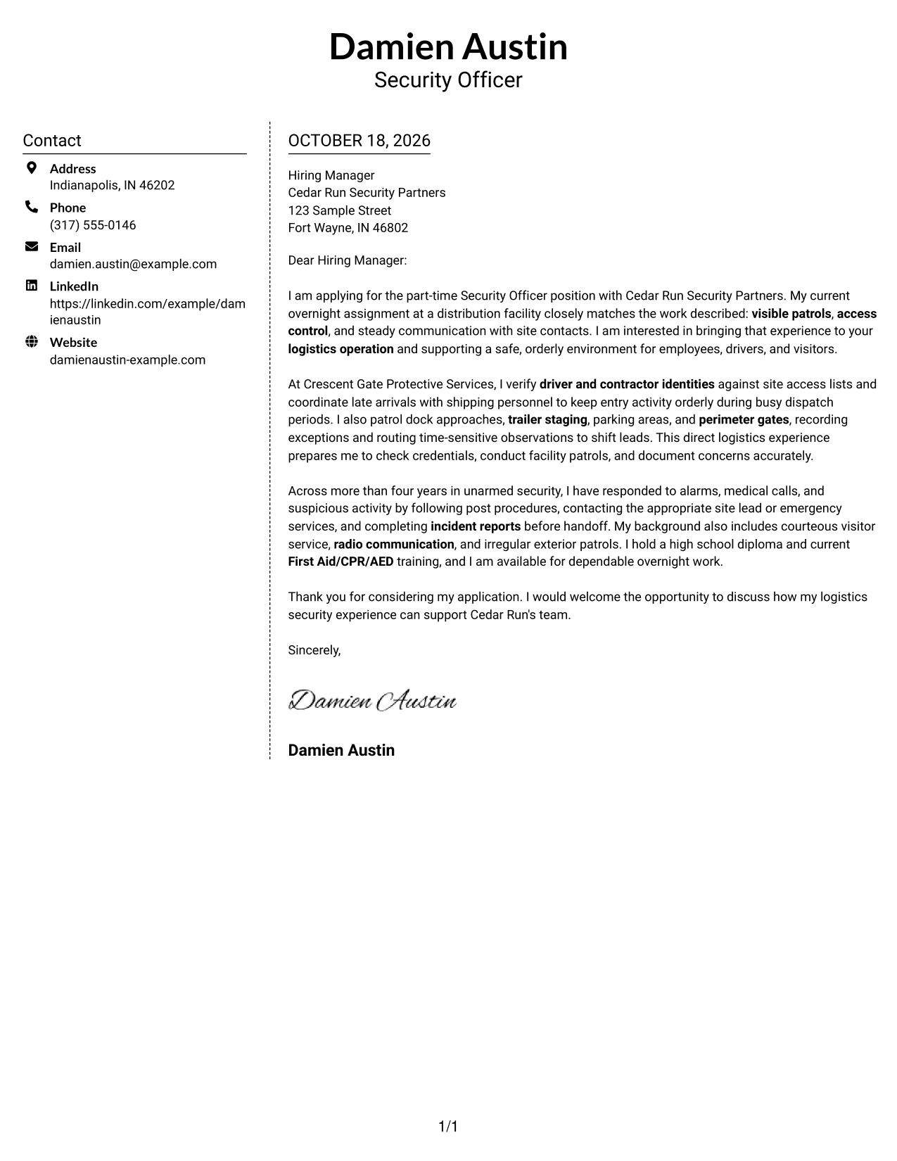Cover letter example — page 1