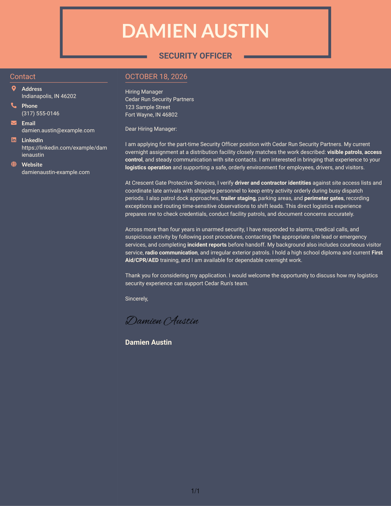 Cover letter example — page 1
