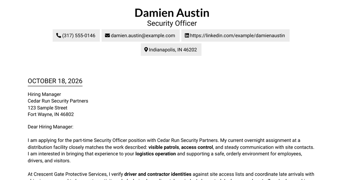 7 Security Officer - Logistics Patrol Cover Letter Templates with Example
