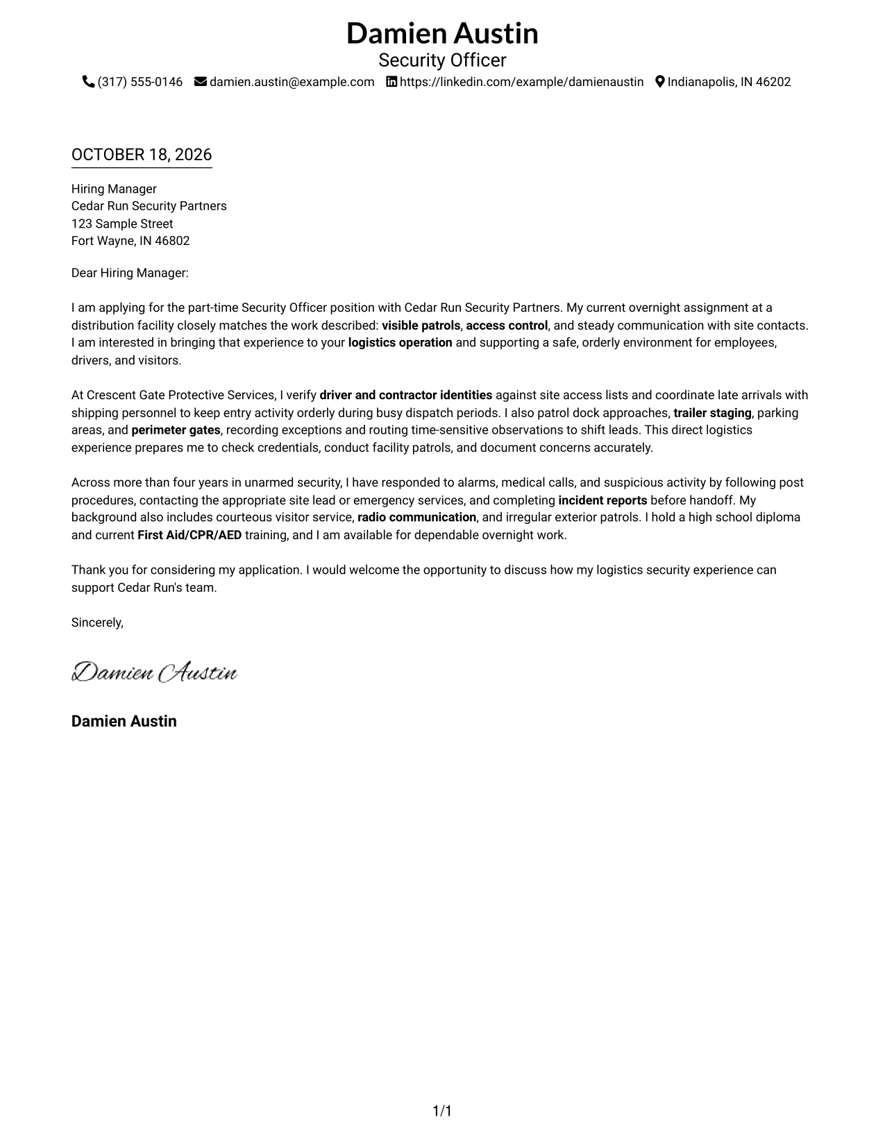 Cover letter example — page 1