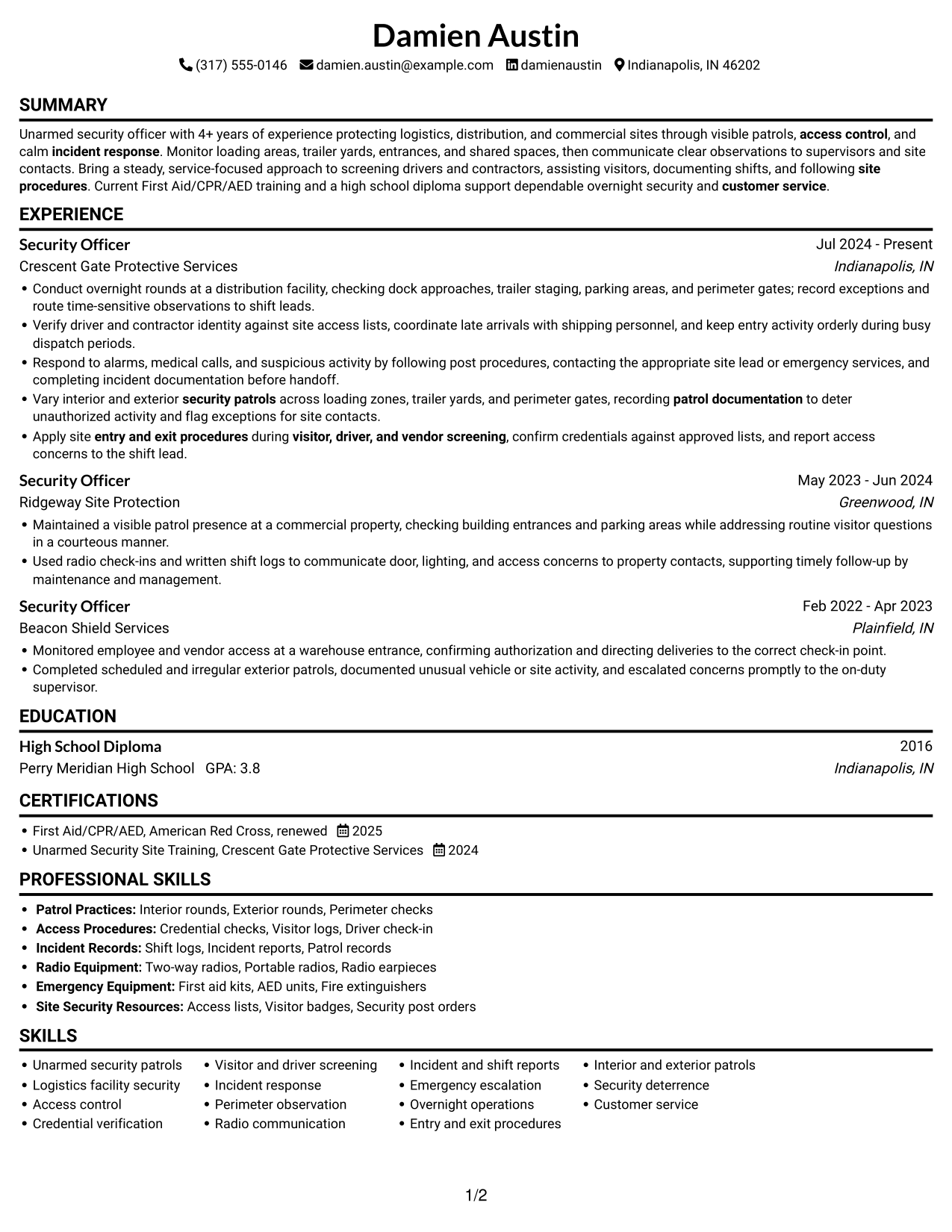 Resume example — page 1
