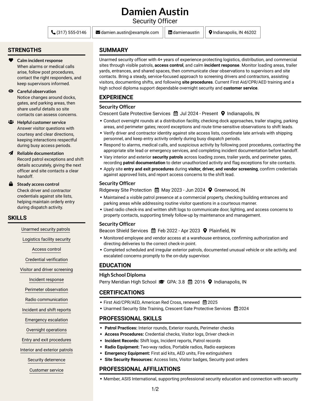 Resume example — page 1