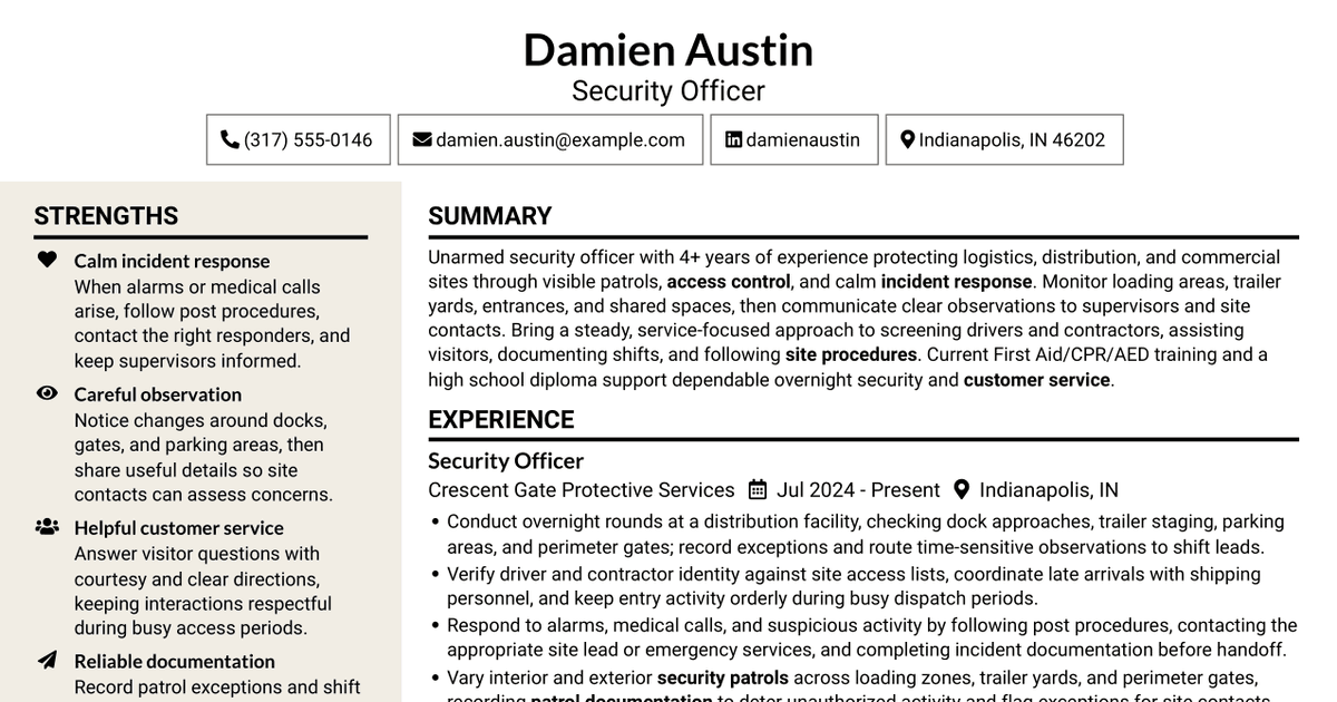 7 Security Officer - Logistics Patrol Resume Templates with Example