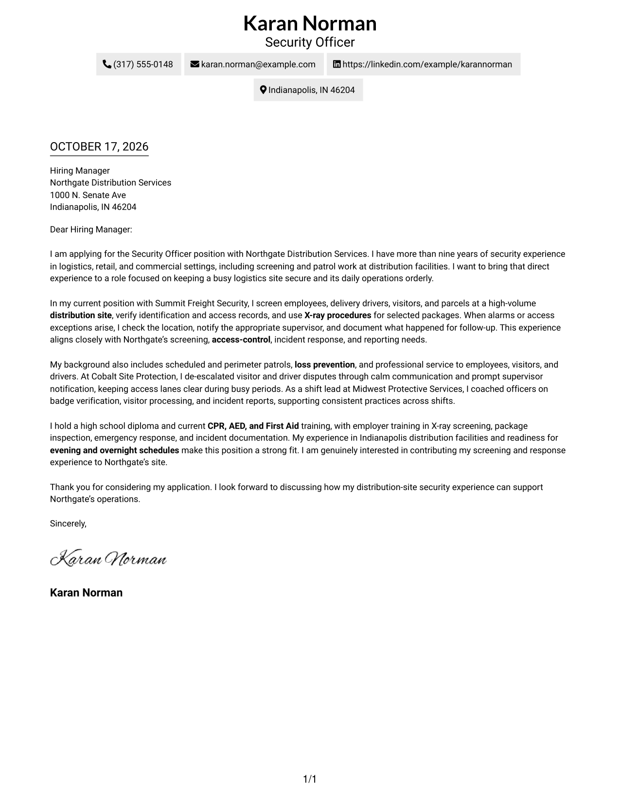 Cover letter example — page 1