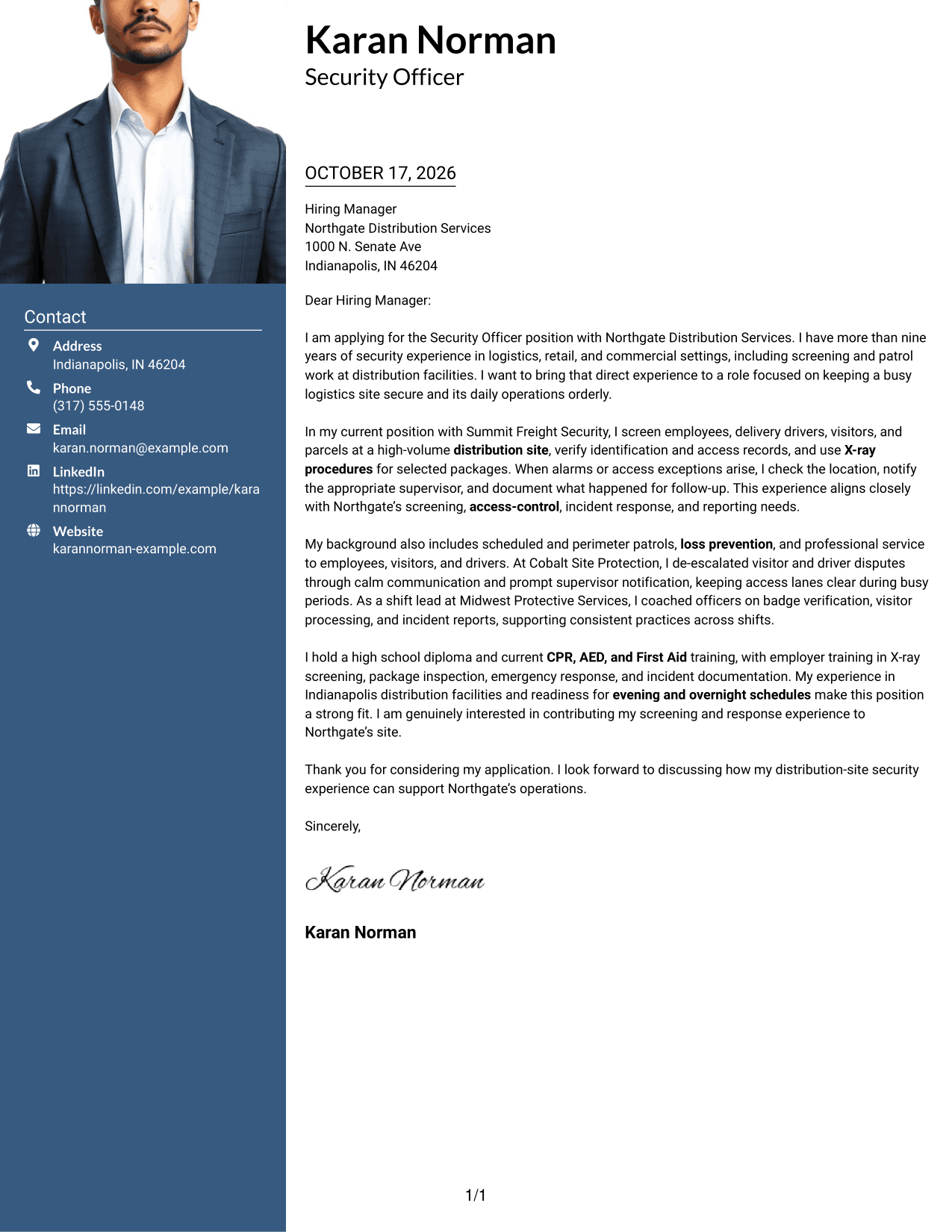 Cover letter example — page 1