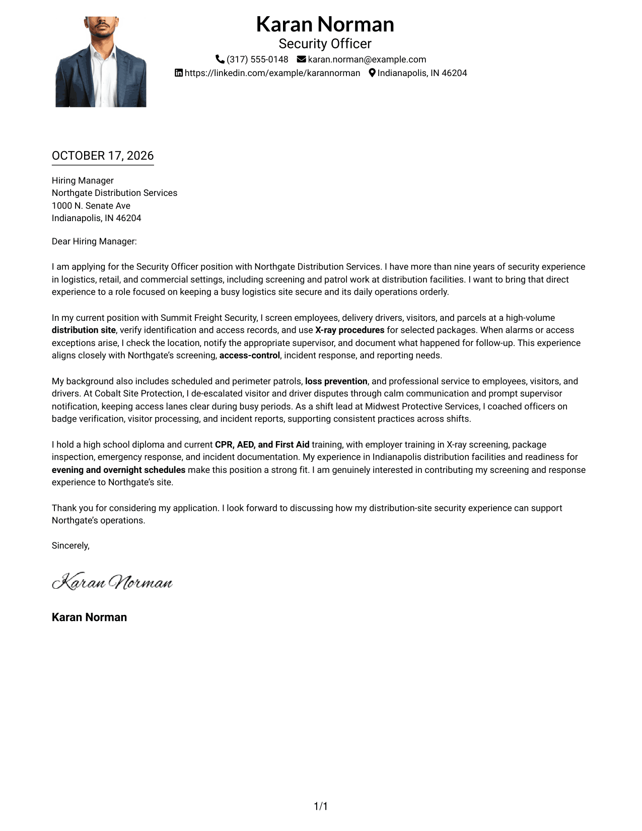 Cover letter example — page 1