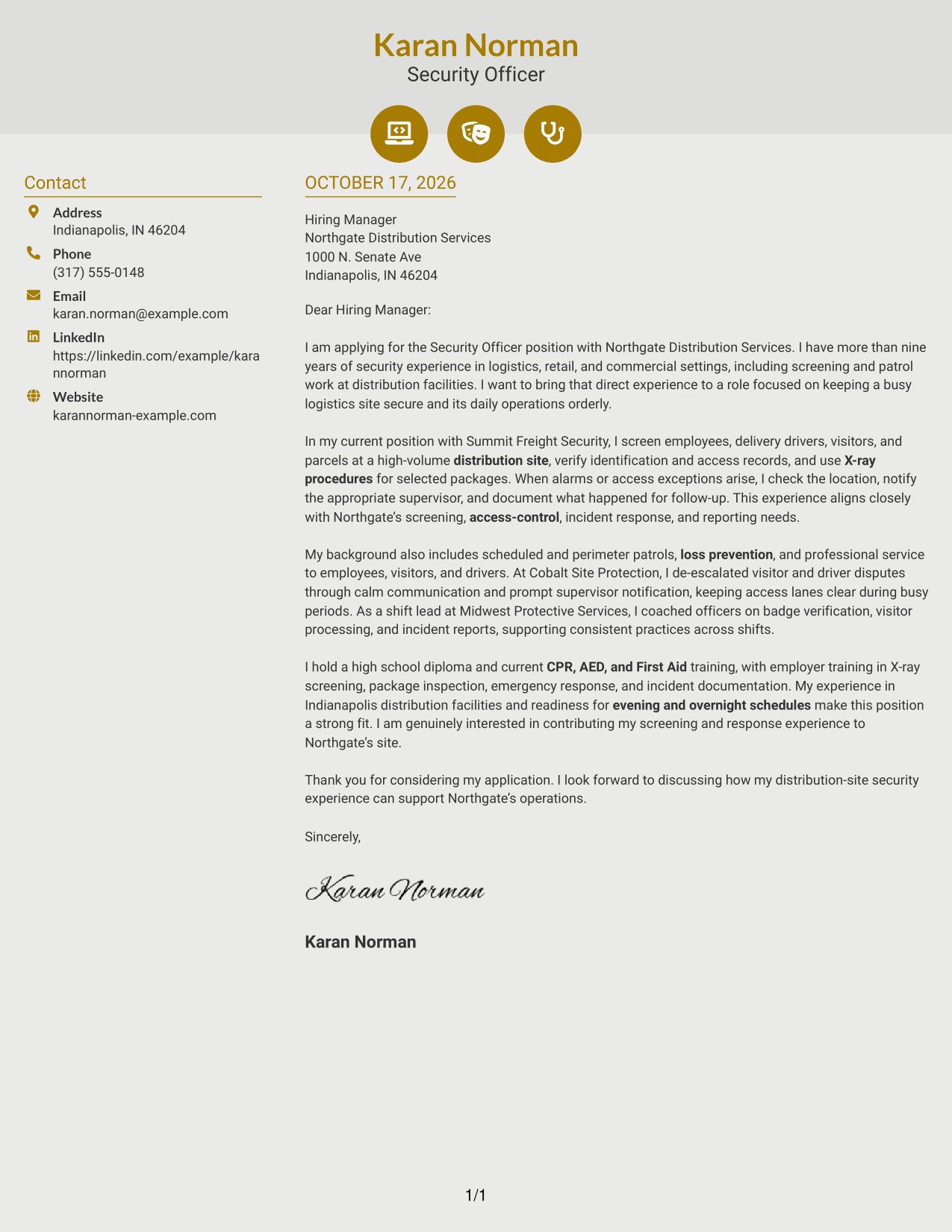 Cover letter example — page 1