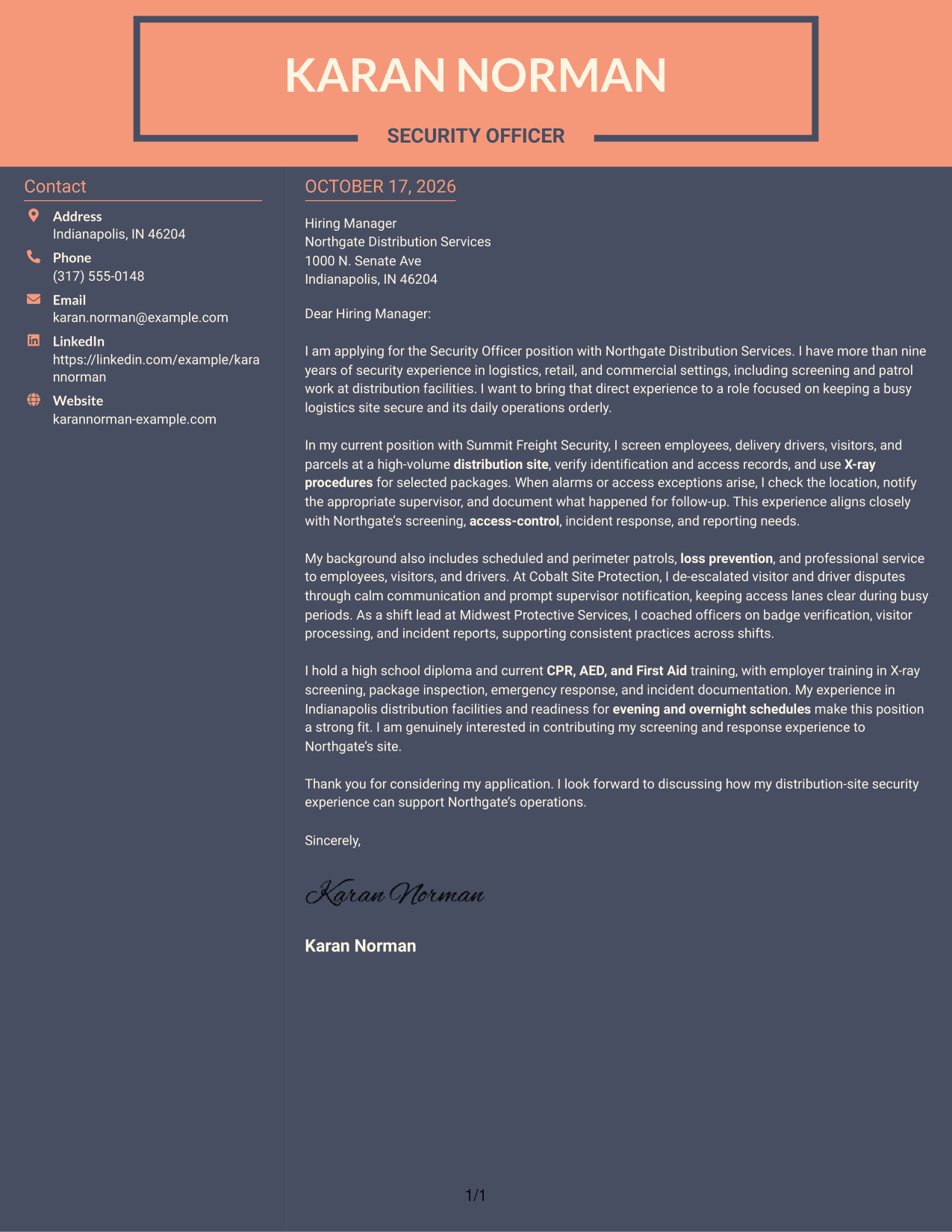 Cover letter example — page 1