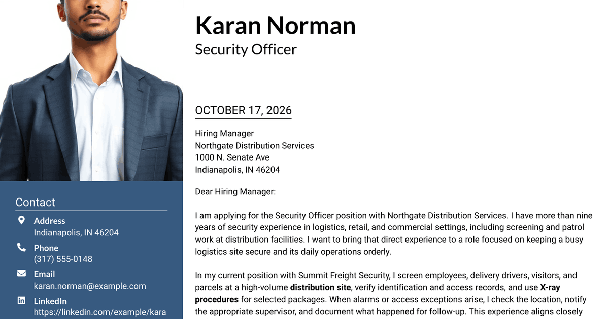 7 Security Officer - Logistics Screening Cover Letter Templates with Example