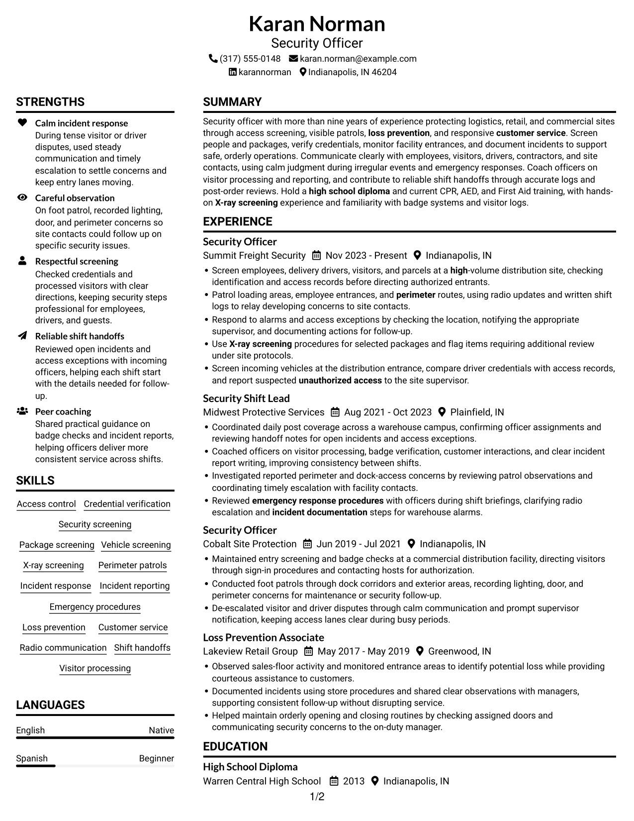 Resume example — page 1