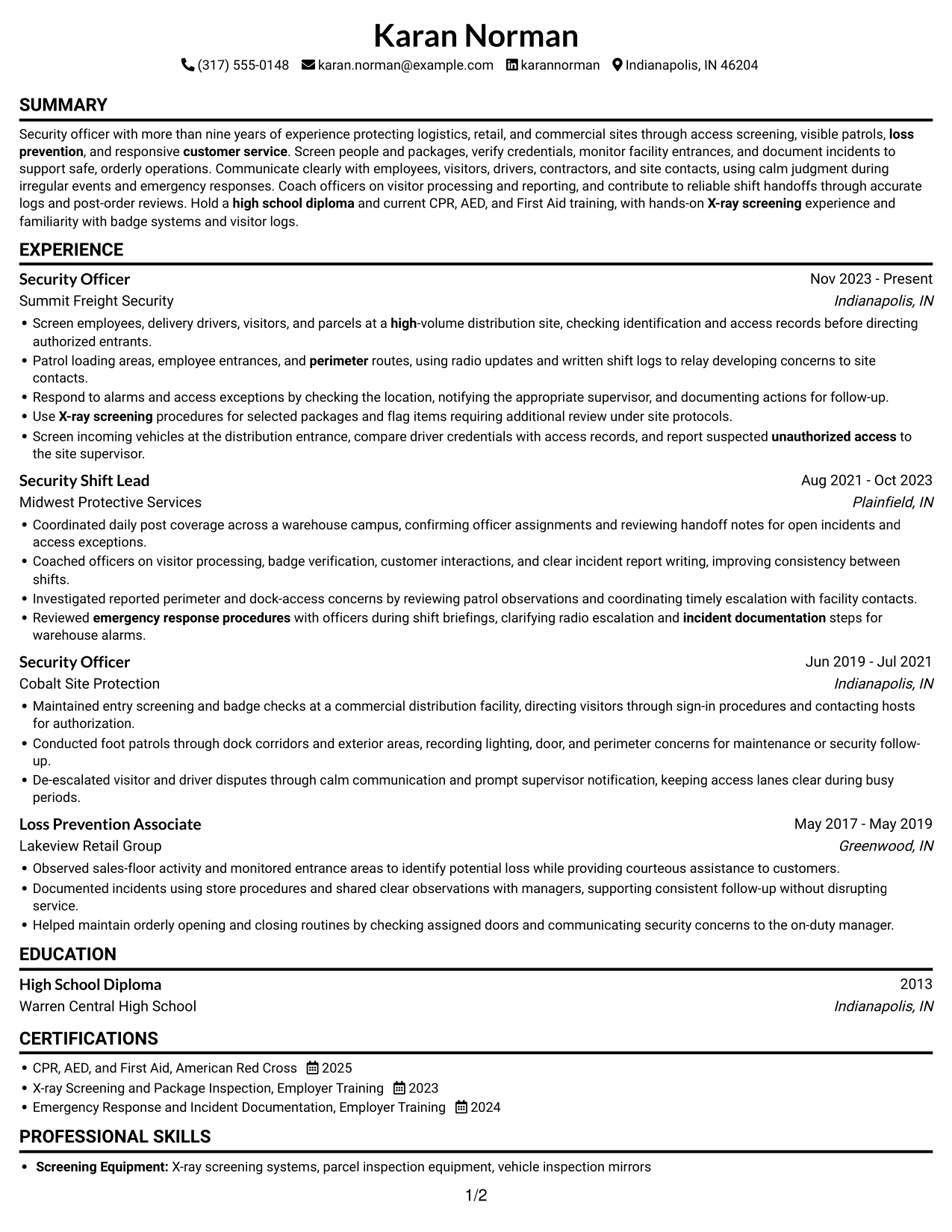 Resume example — page 1