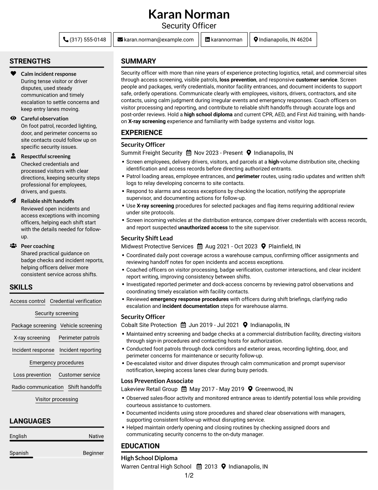 Resume example — page 1