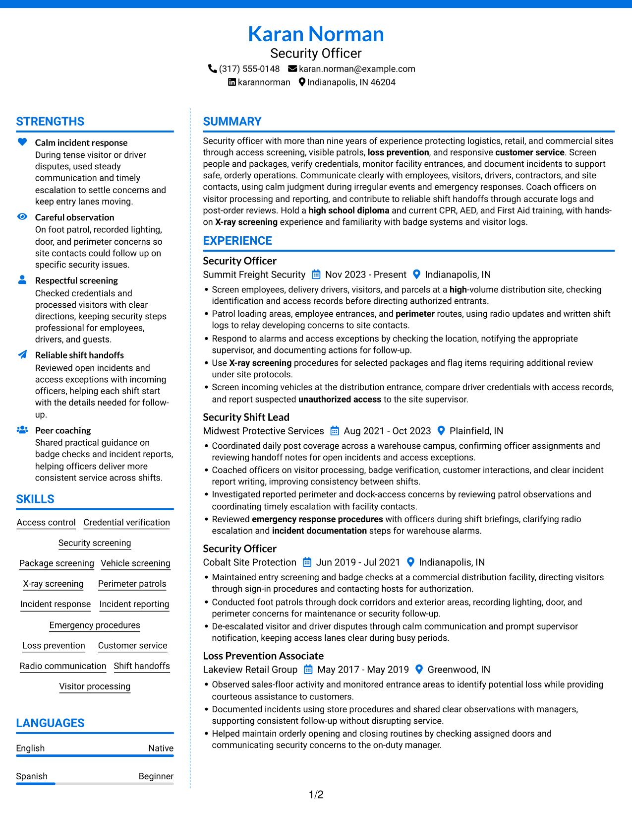 Resume example — page 1