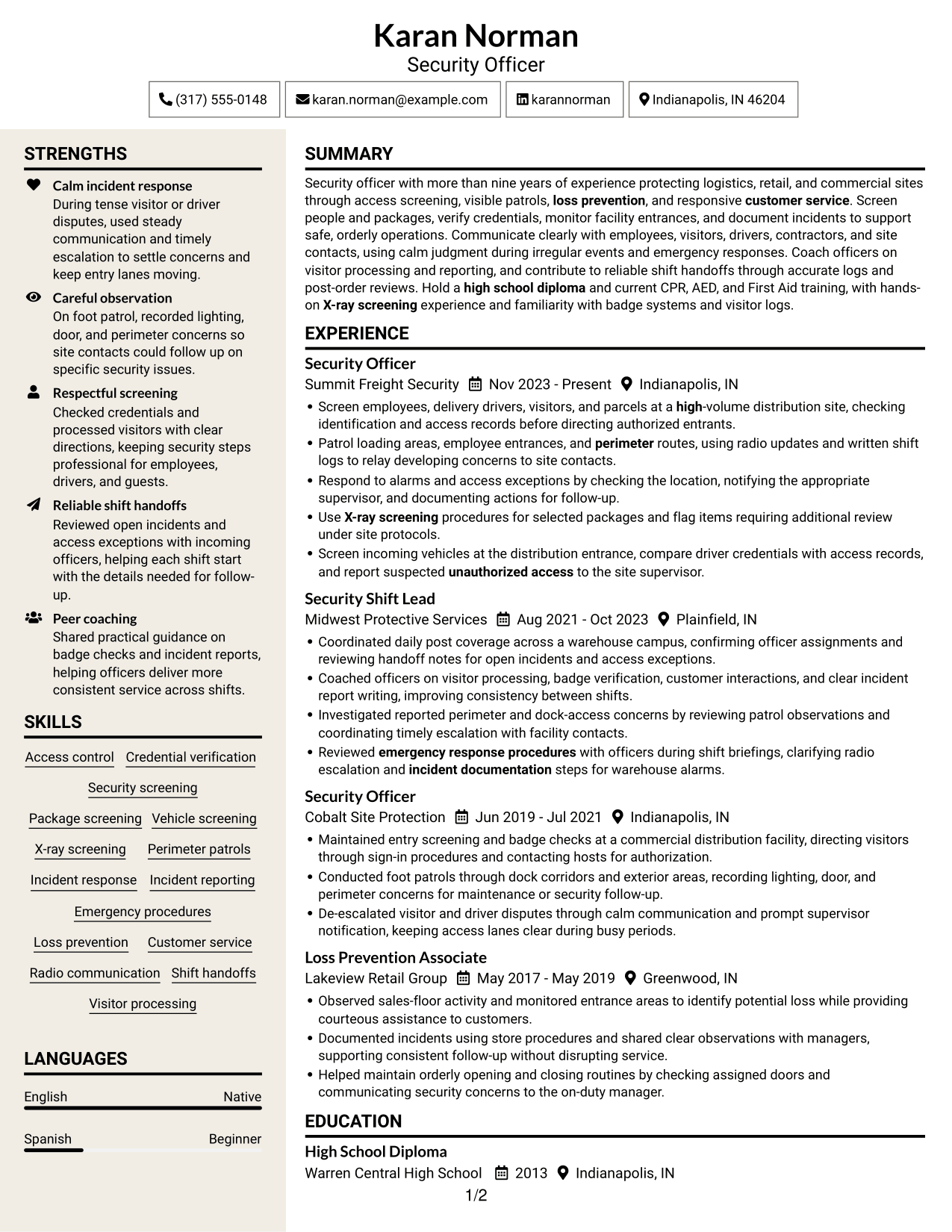 Resume example — page 1