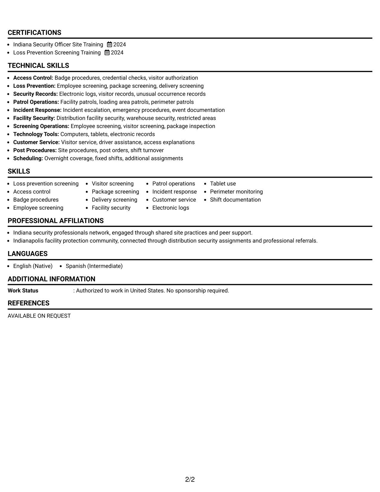 Resume Example Page 2