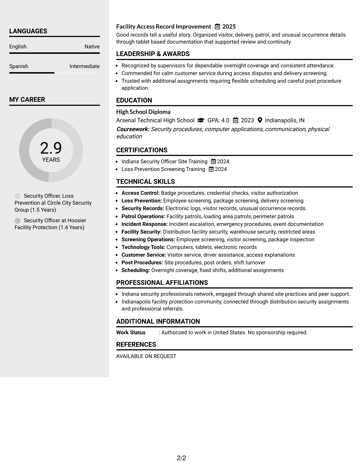 Resume Example Page 2
